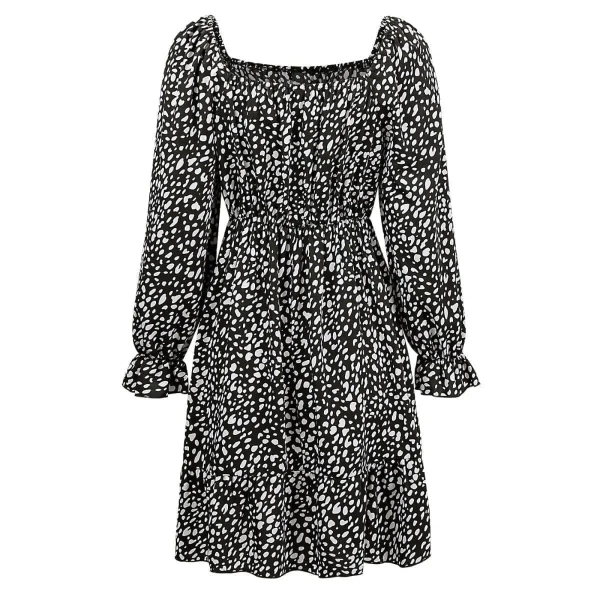 All Over Print Square Neck Cinched Waist Dress