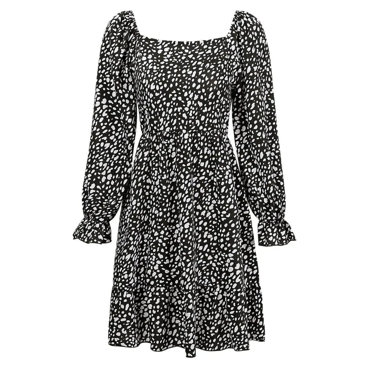 All Over Print Square Neck Cinched Waist Dress
