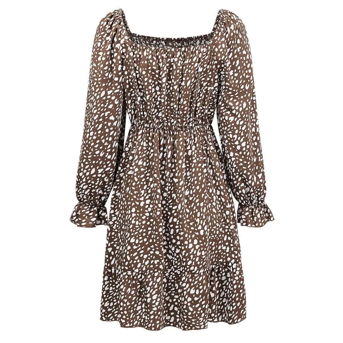 All Over Print Square Neck Cinched Waist Dress