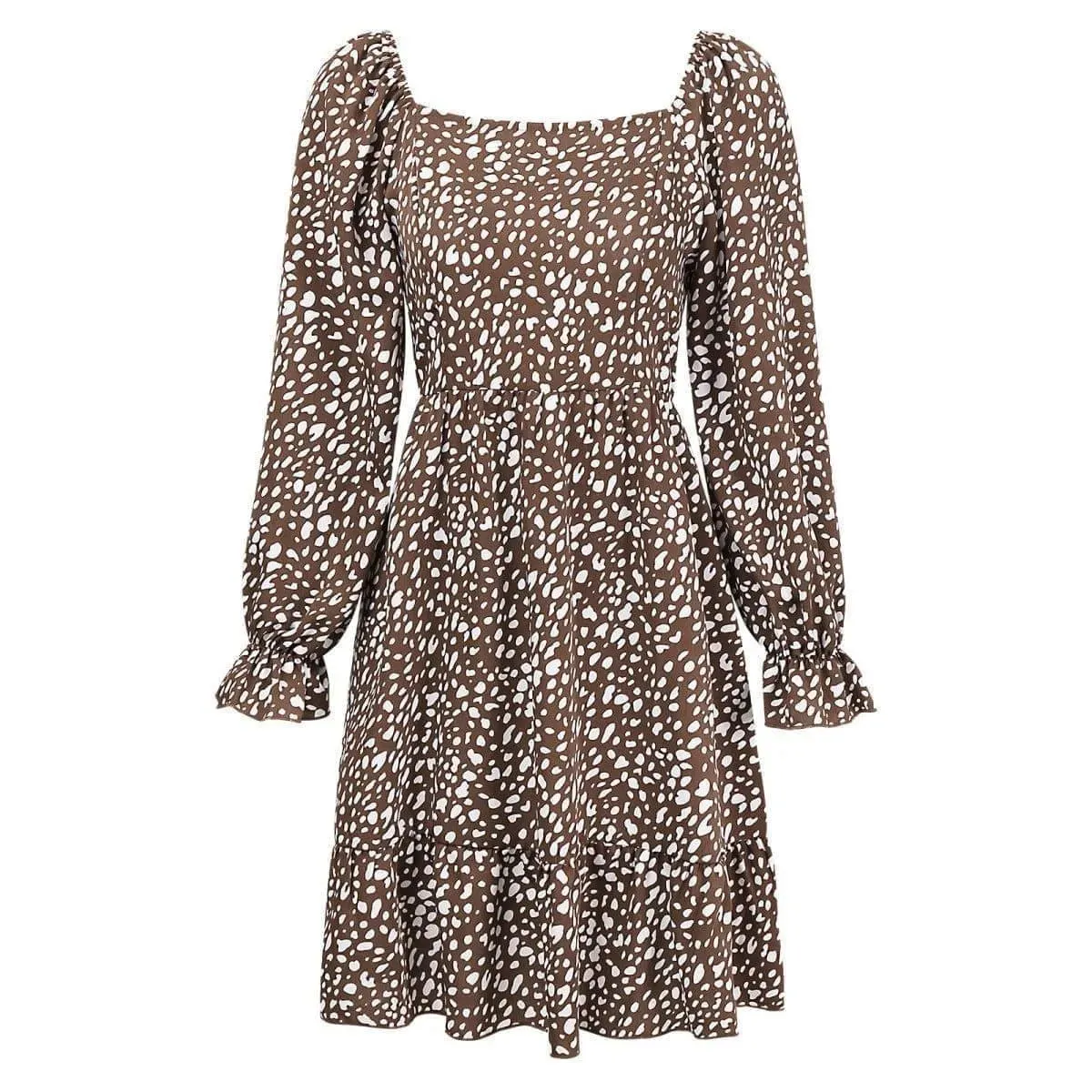 All Over Print Square Neck Cinched Waist Dress