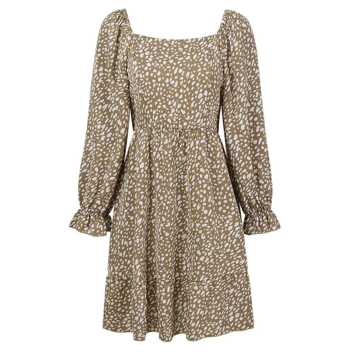 All Over Print Square Neck Cinched Waist Dress
