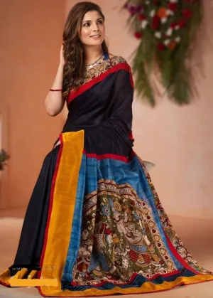 BHAGALPURI SILK SAREE WITH HAND PAINTED KALAMKARI PALLU