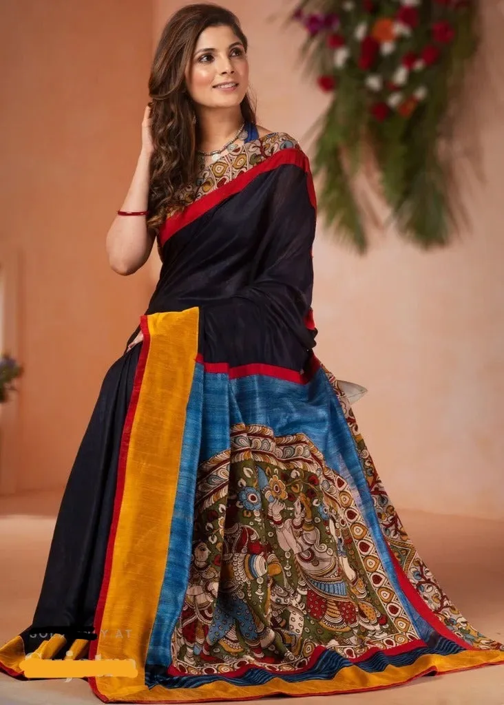 BHAGALPURI SILK SAREE WITH HAND PAINTED KALAMKARI PALLU