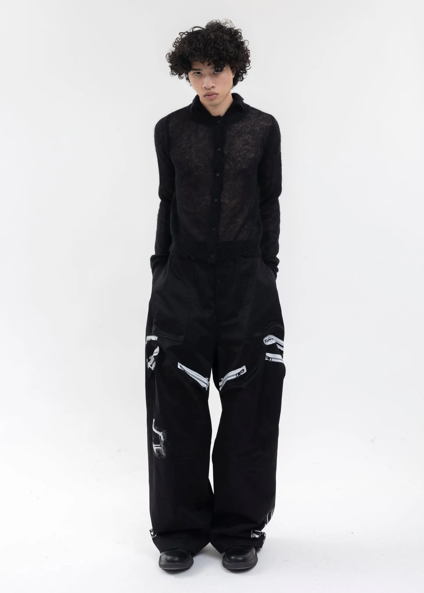 BLACK DESTROYED MOHAIR CARDIGAN