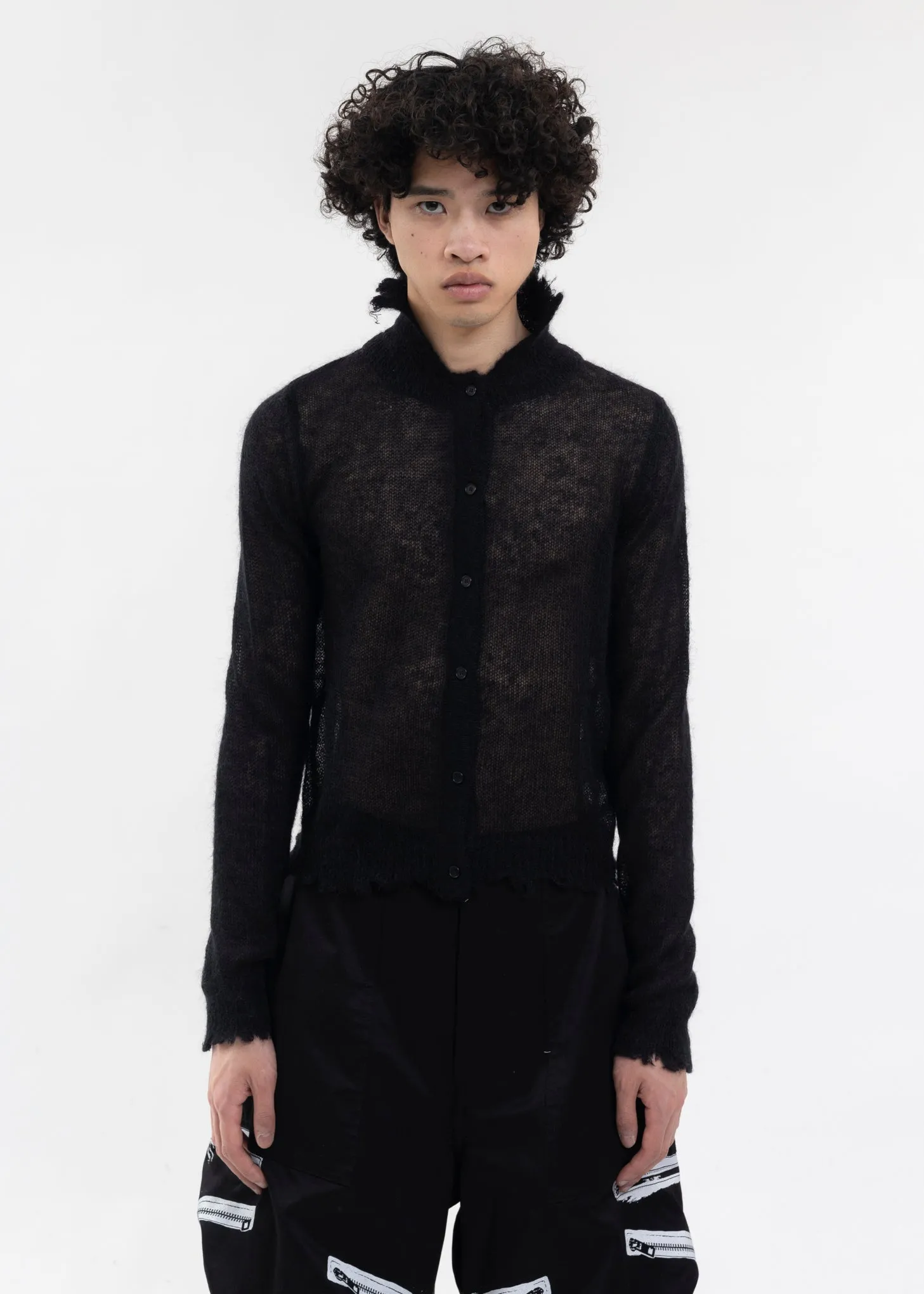 BLACK DESTROYED MOHAIR CARDIGAN