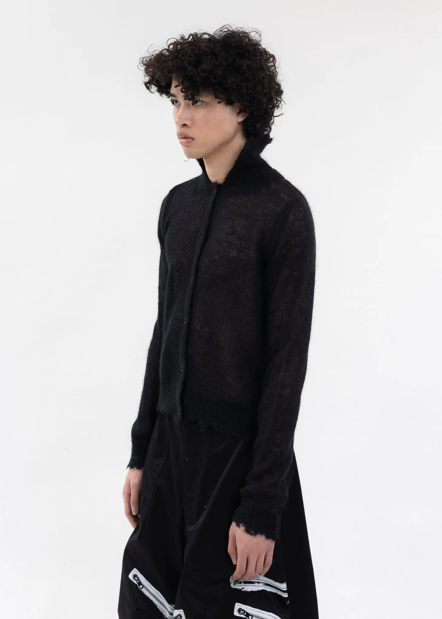 BLACK DESTROYED MOHAIR CARDIGAN
