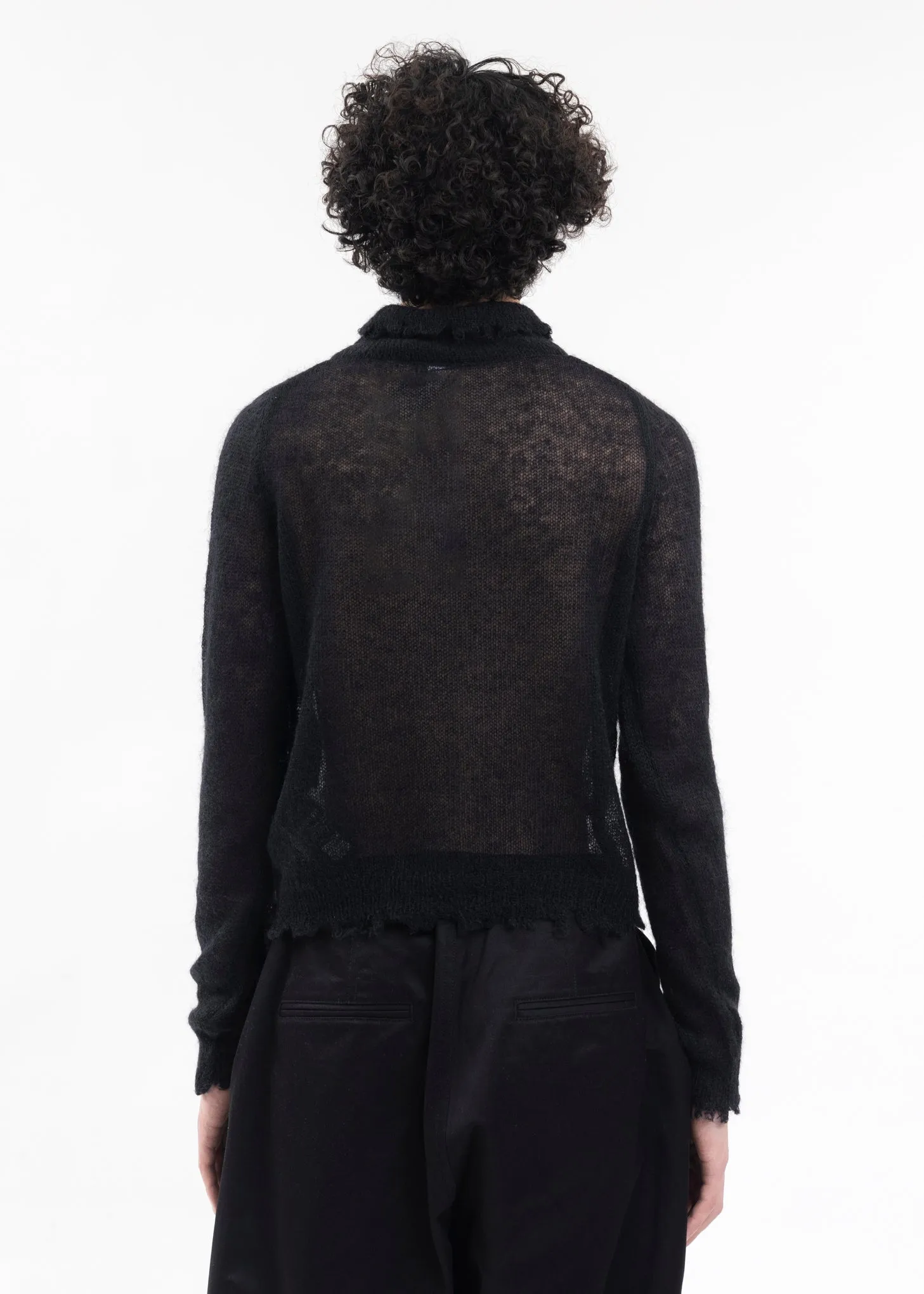 BLACK DESTROYED MOHAIR CARDIGAN