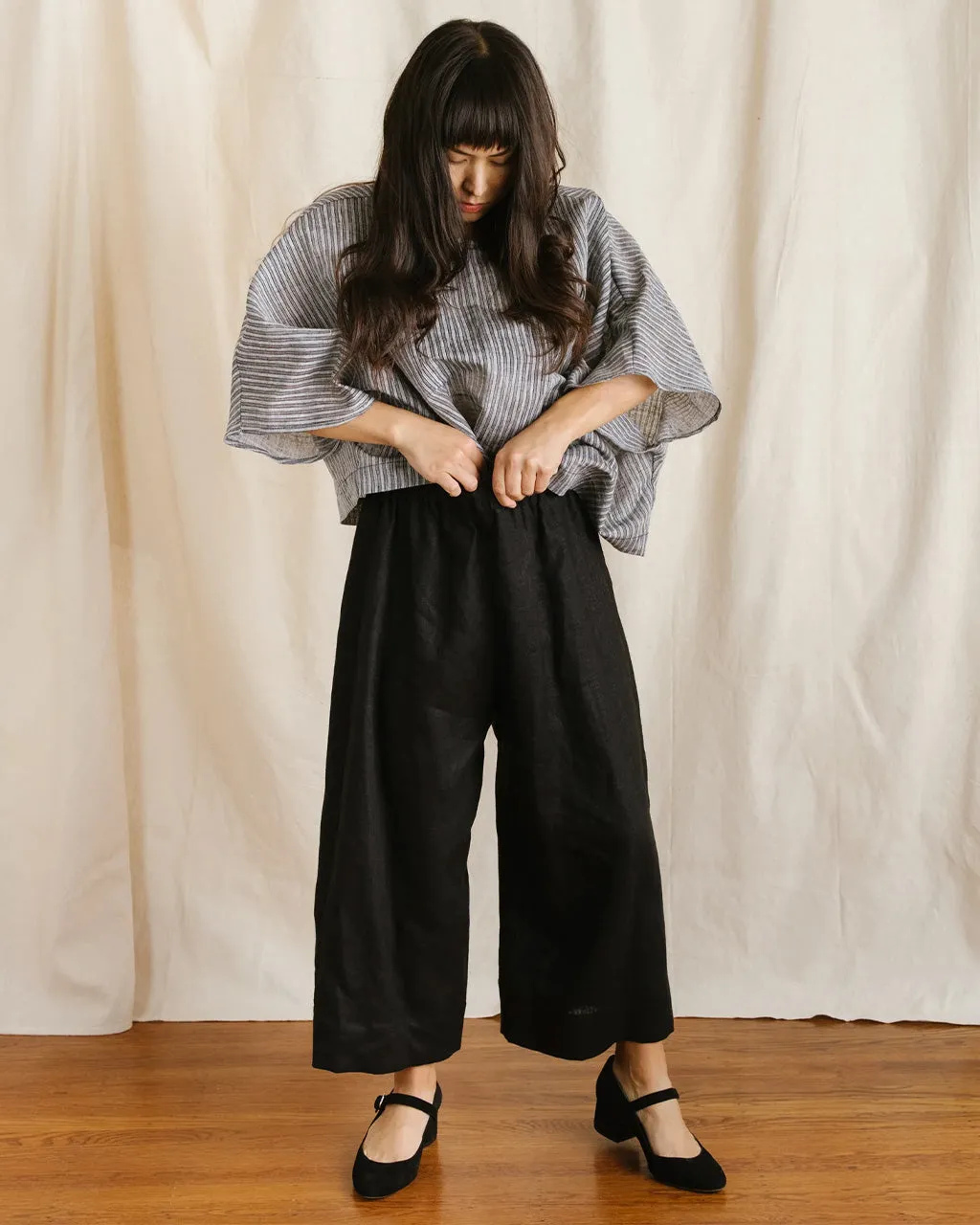 Black Linen Mid Easy Pants