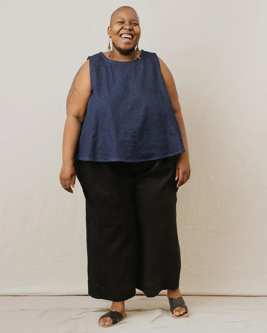 Black Linen Mid Easy Pants