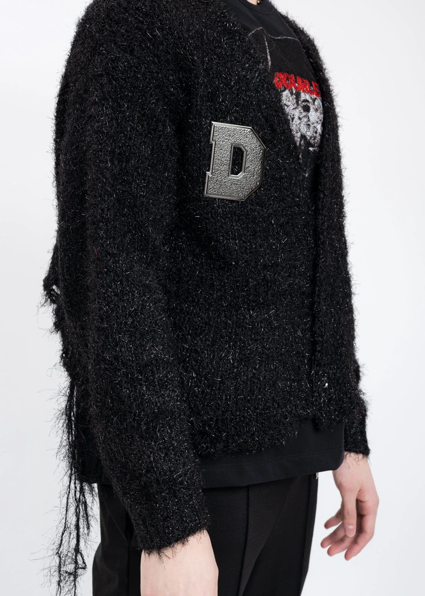 Black METAL LETTER LAME Cardigan