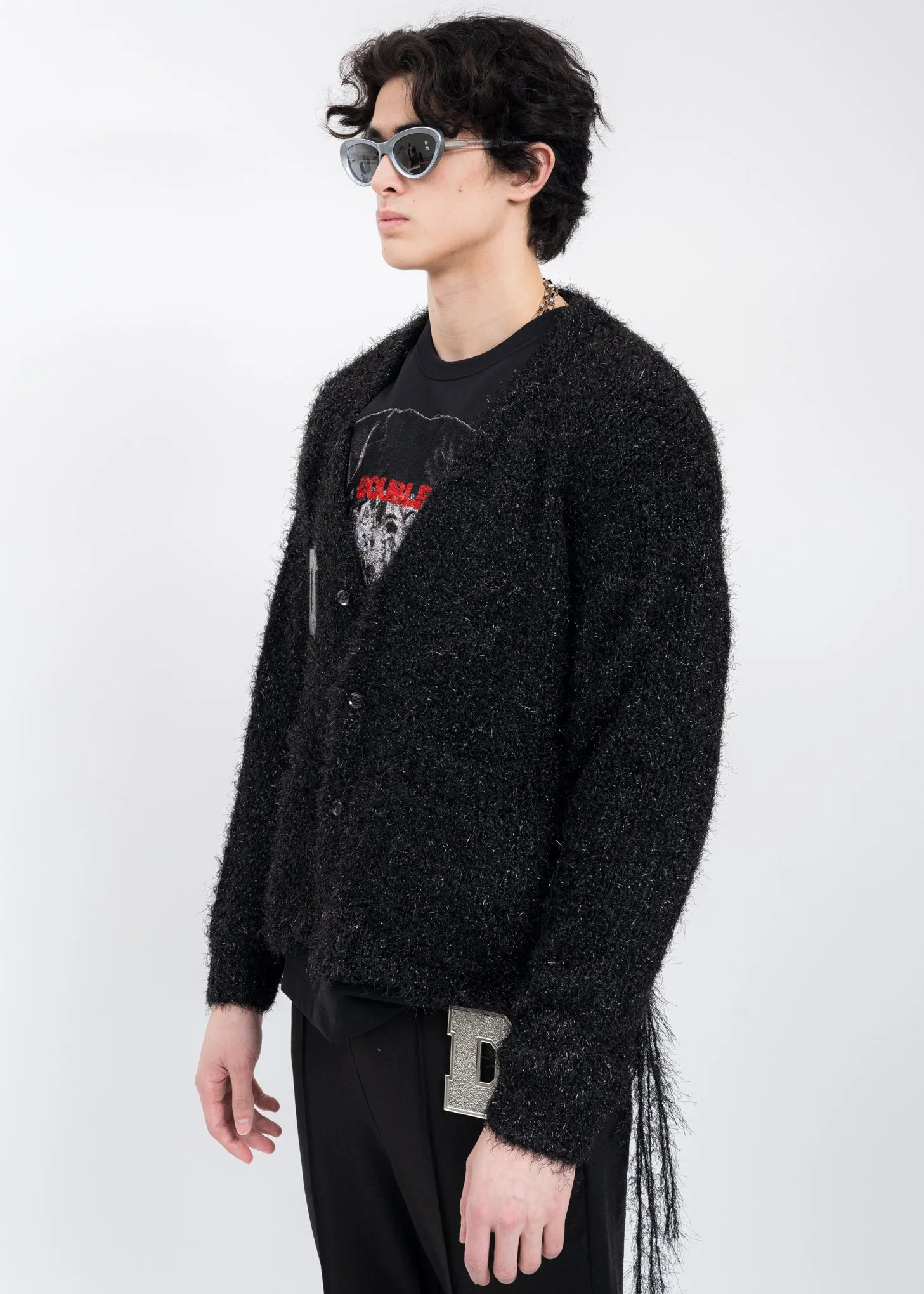 Black METAL LETTER LAME Cardigan