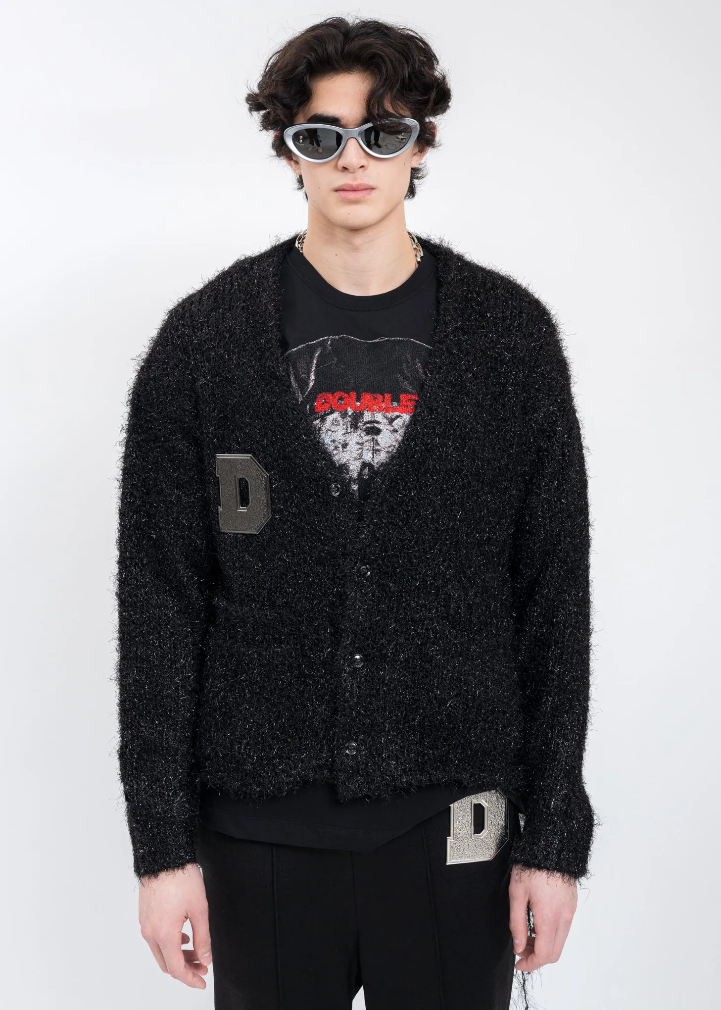 Black METAL LETTER LAME Cardigan