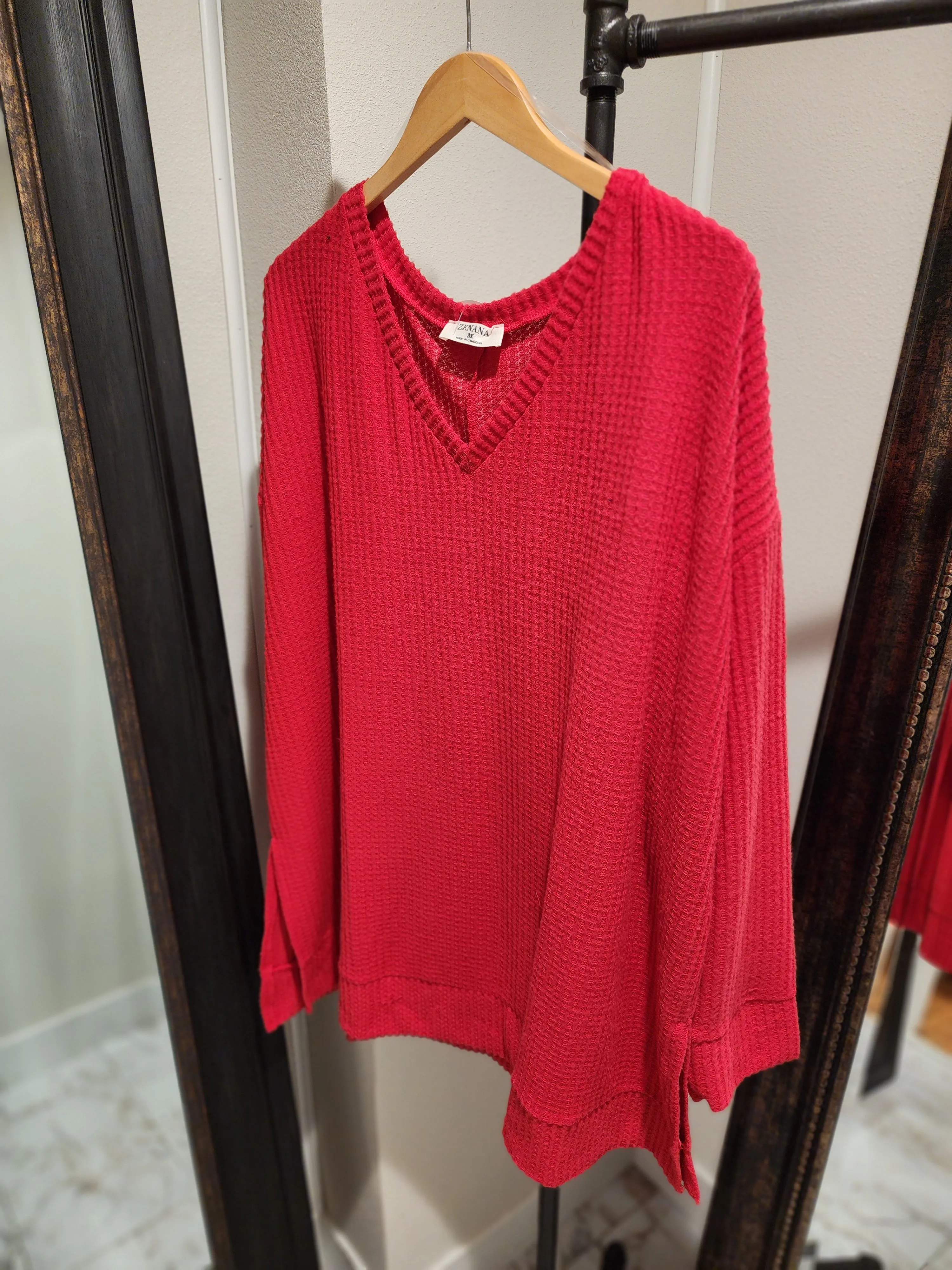 Brushed Thermal Waffle V-Neck Sweater