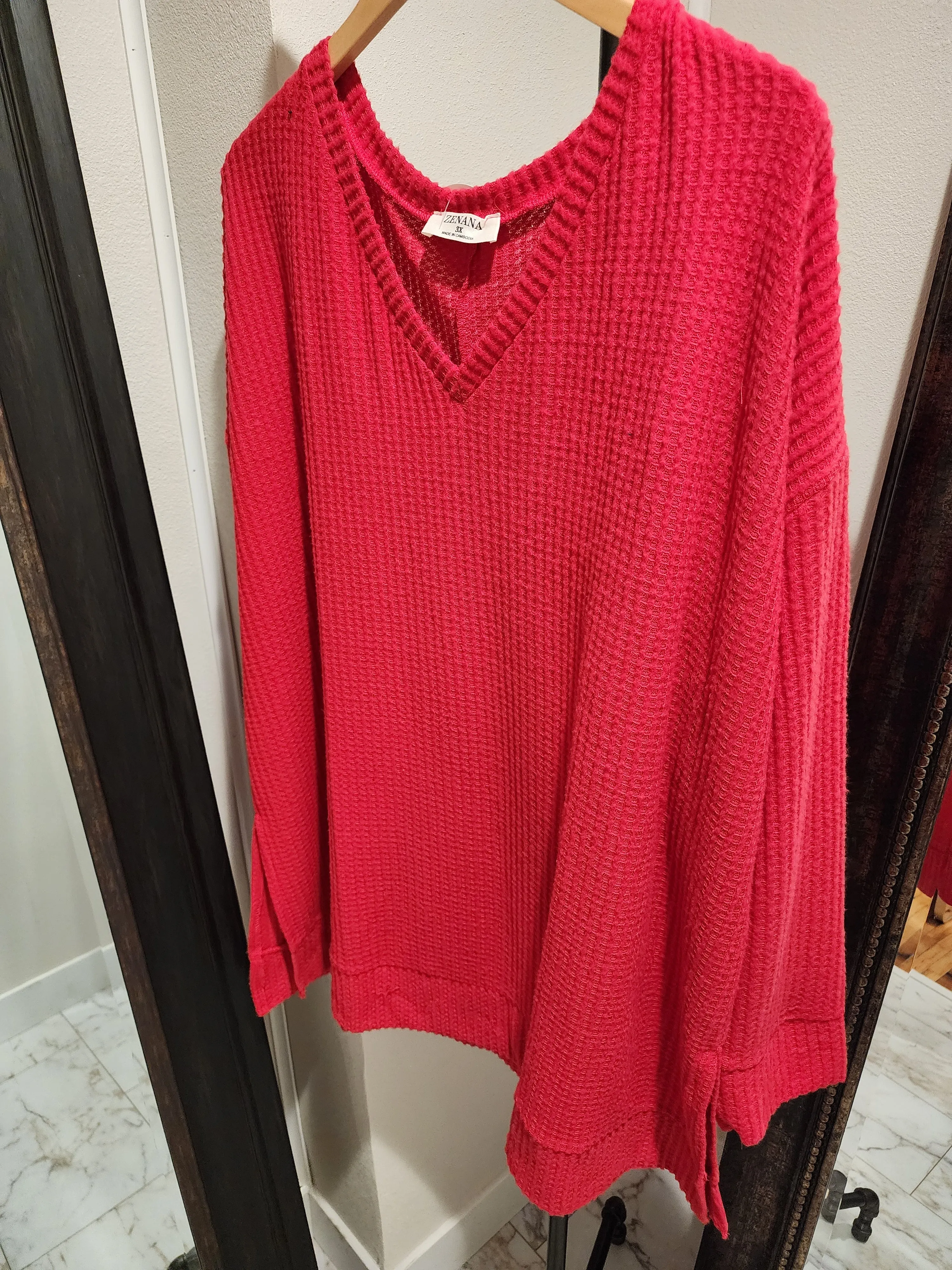 Brushed Thermal Waffle V-Neck Sweater