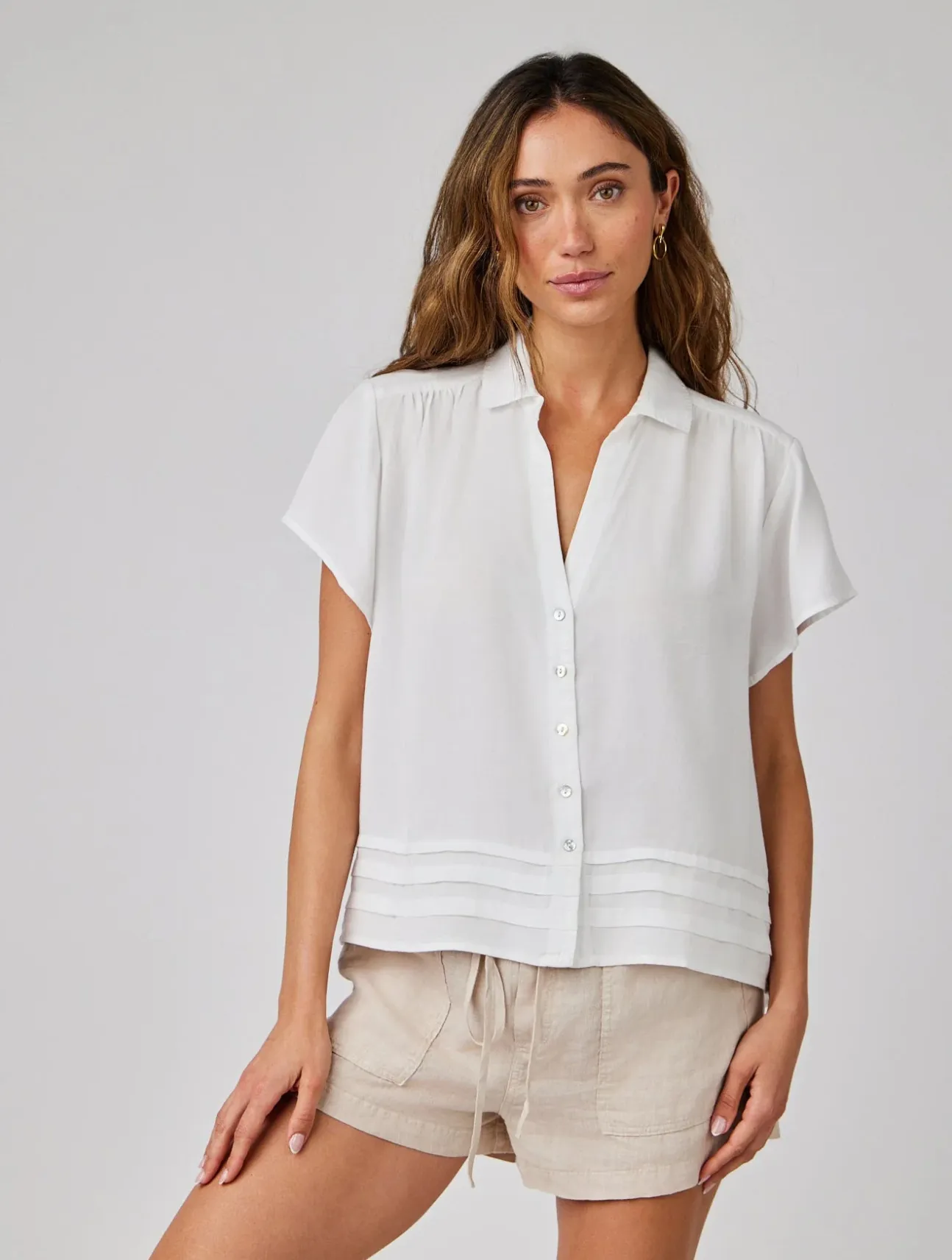 Cap Sleeve Pintuck Button Down