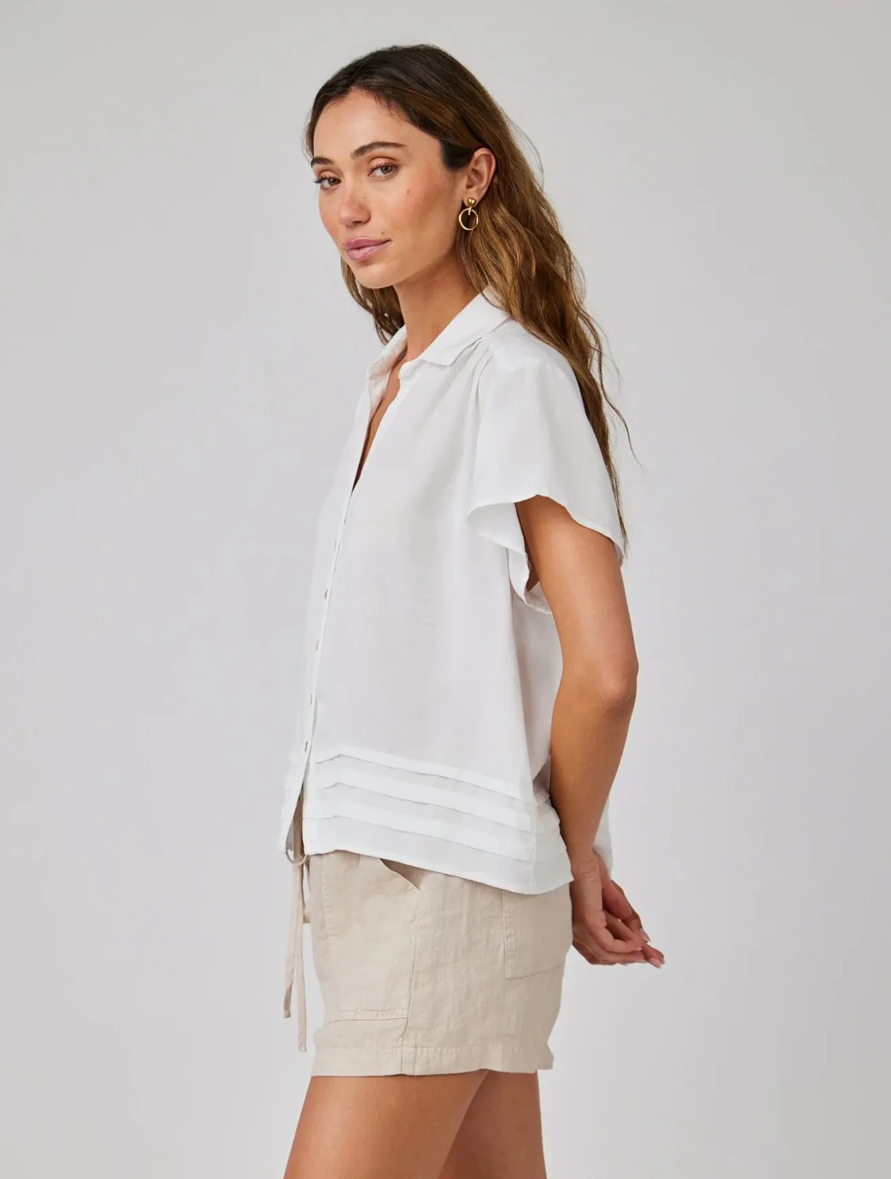 Cap Sleeve Pintuck Button Down
