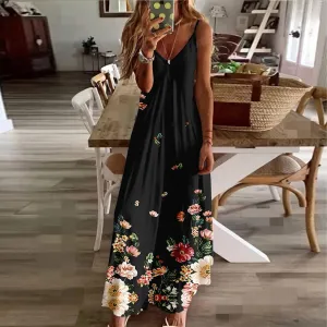 Casual Dresses for Women Boho Summer Sundress 2025 Spaghetti Strap V Neck Flowy Maxi Dresses Flower Print Dress