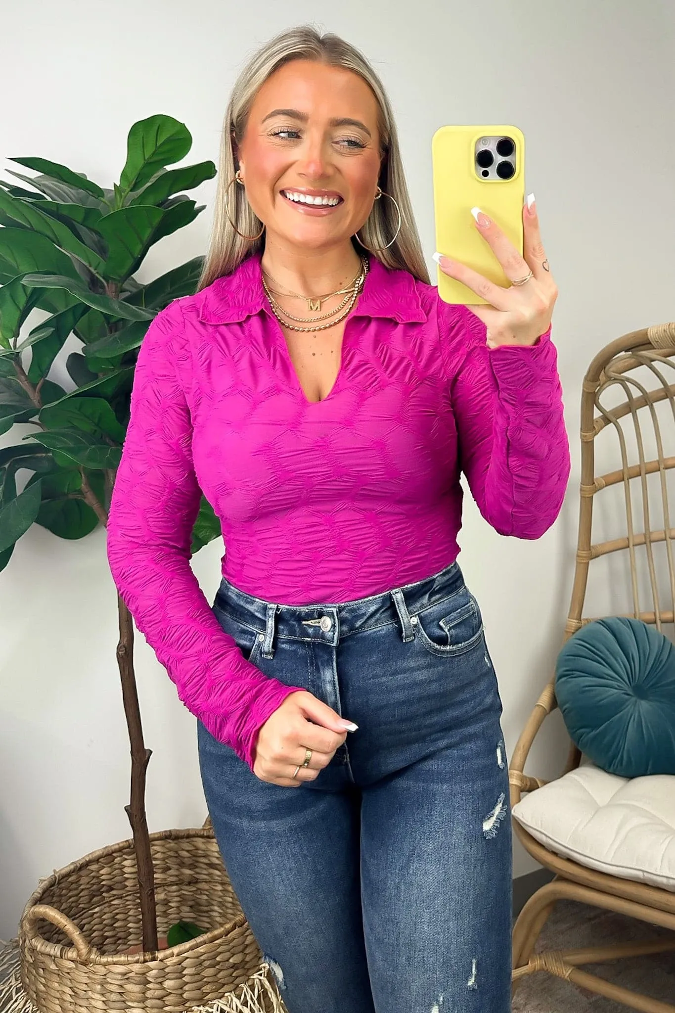 Chic Validation Textured Collared Top - FINAL SALE