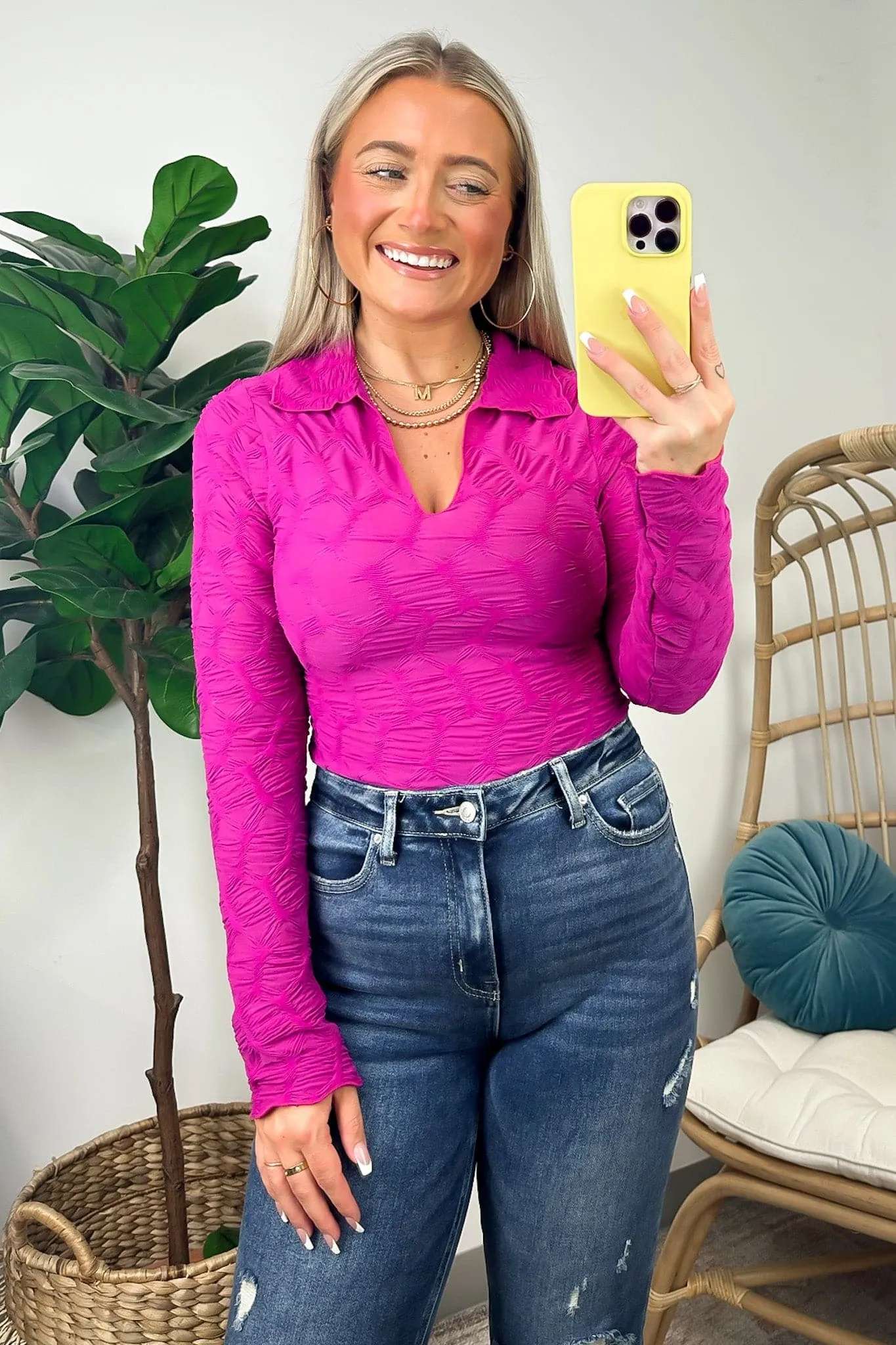 Chic Validation Textured Collared Top - FINAL SALE