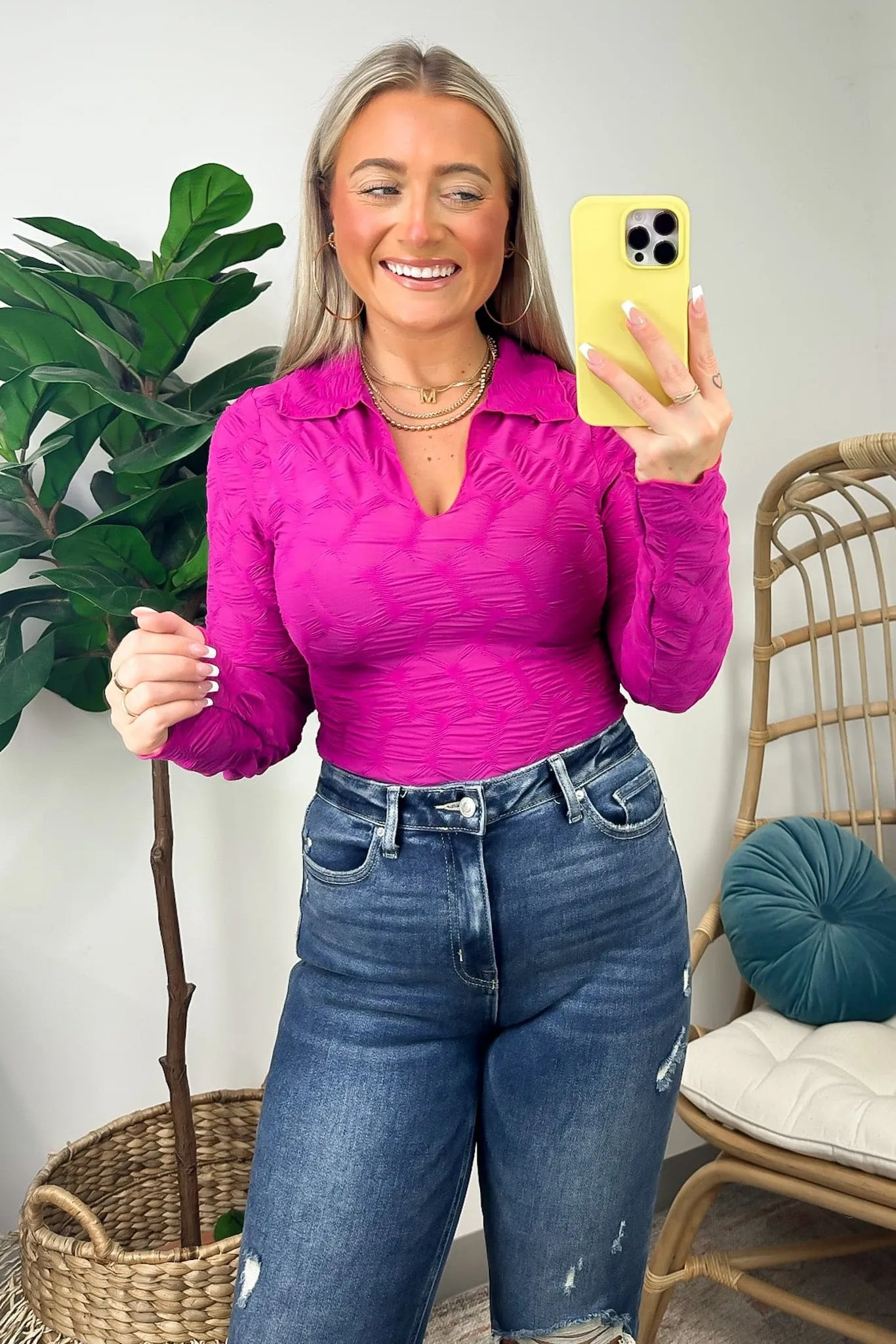 Chic Validation Textured Collared Top - FINAL SALE