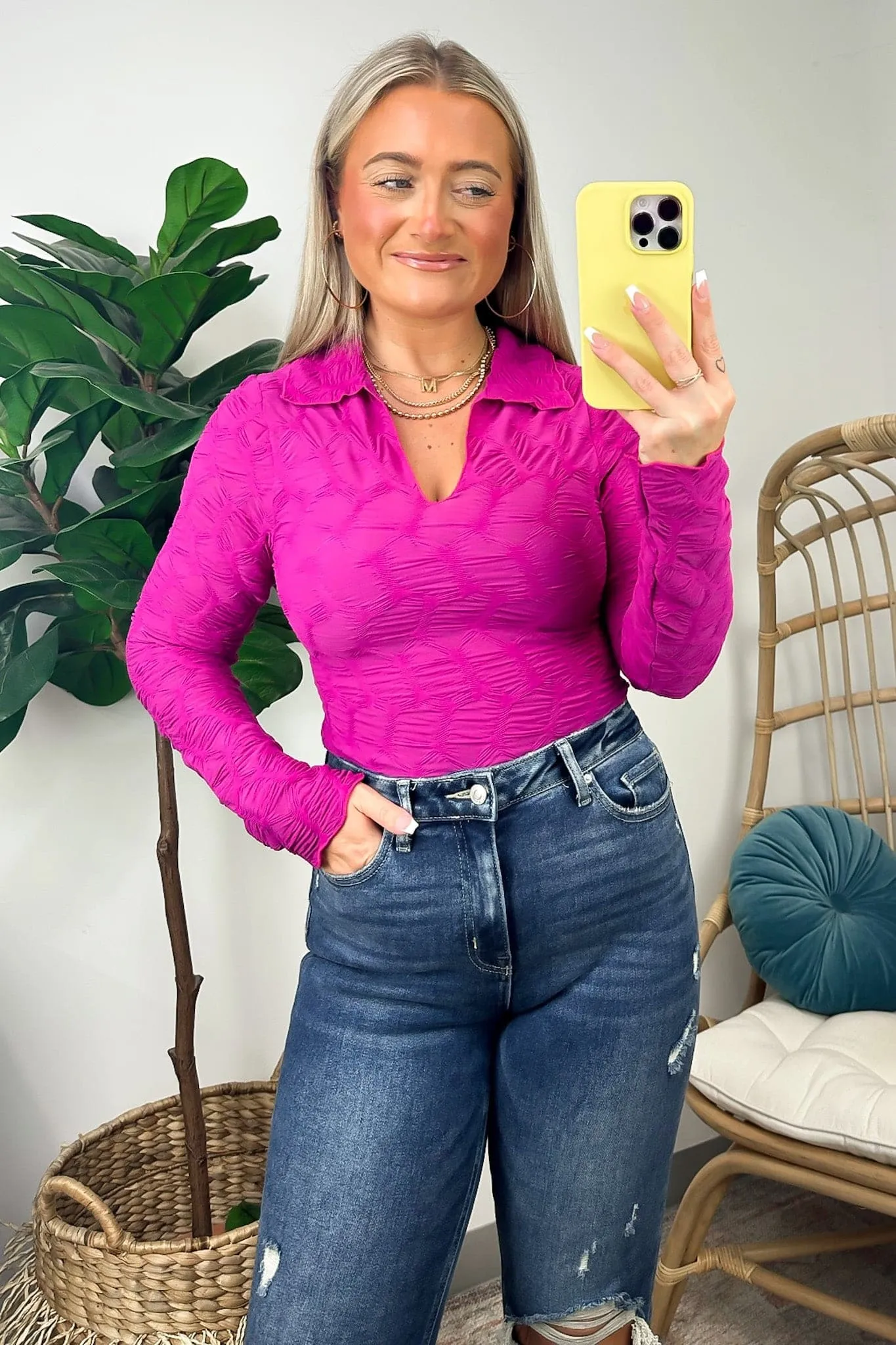 Chic Validation Textured Collared Top - FINAL SALE