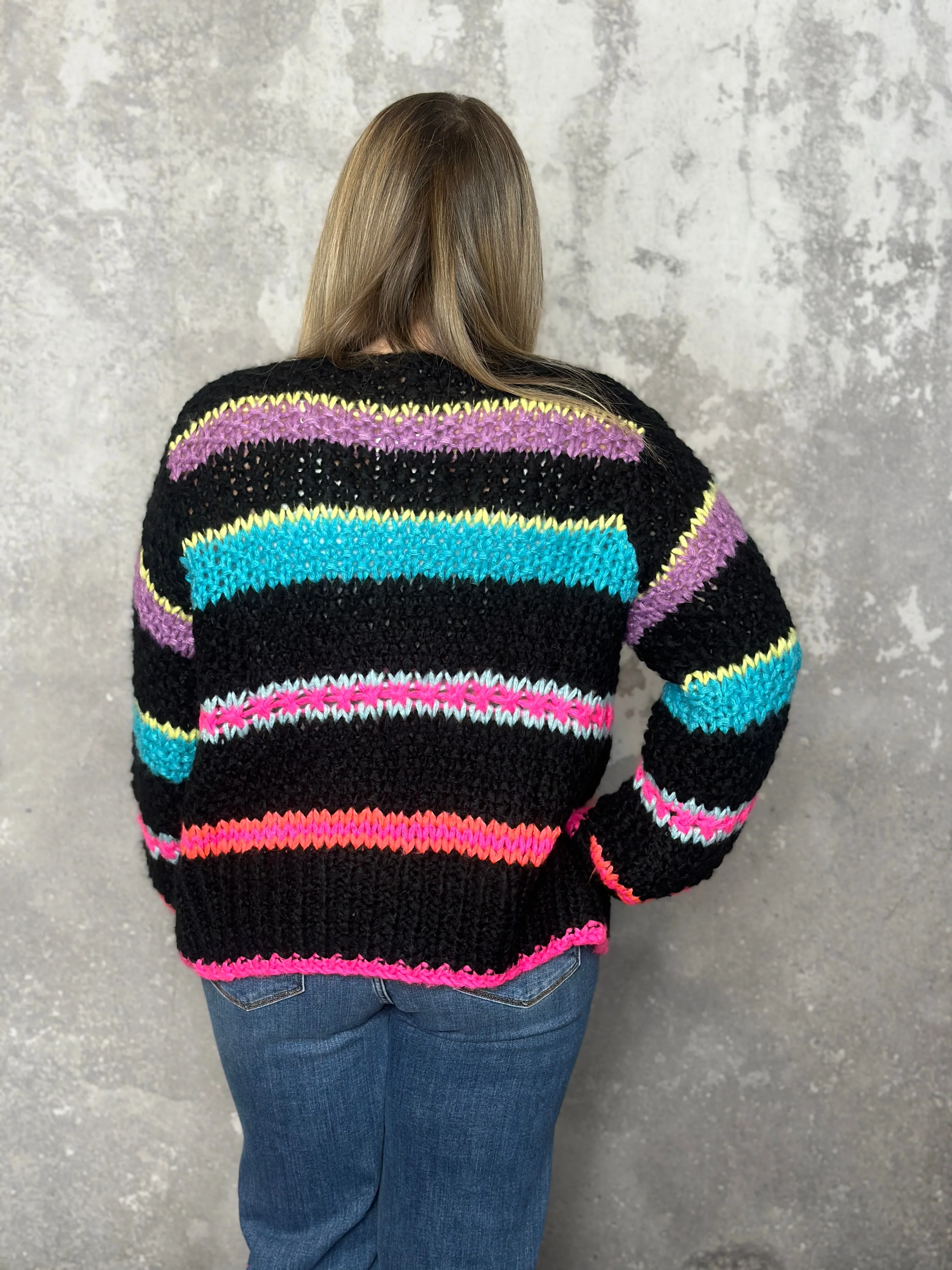 Chunky Knit Bright Stripe Cardigan