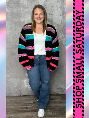 Chunky Knit Bright Stripe Cardigan