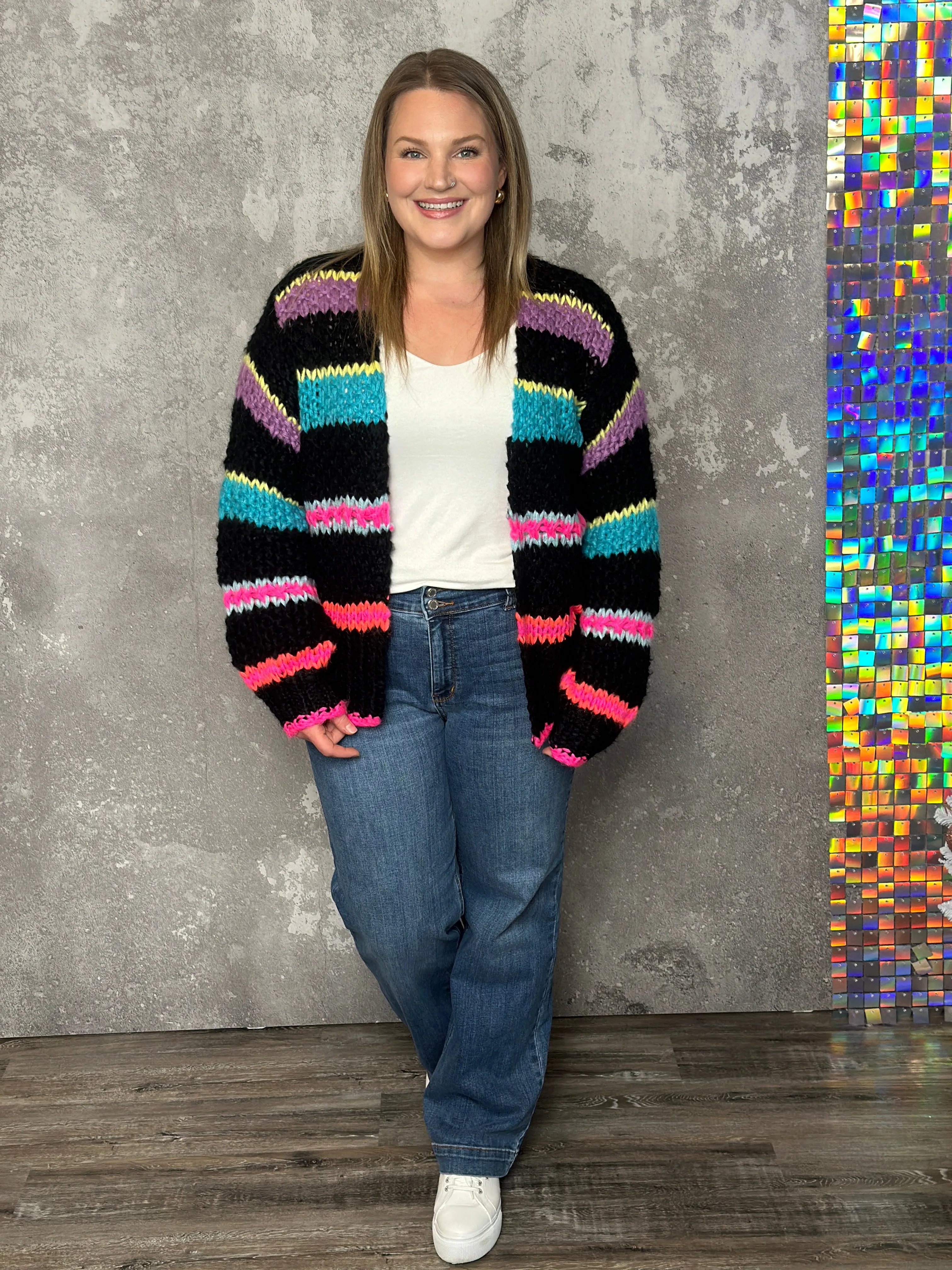 Chunky Knit Bright Stripe Cardigan