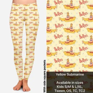 Custom Design Leggings with Pockets - Yellow Submarine