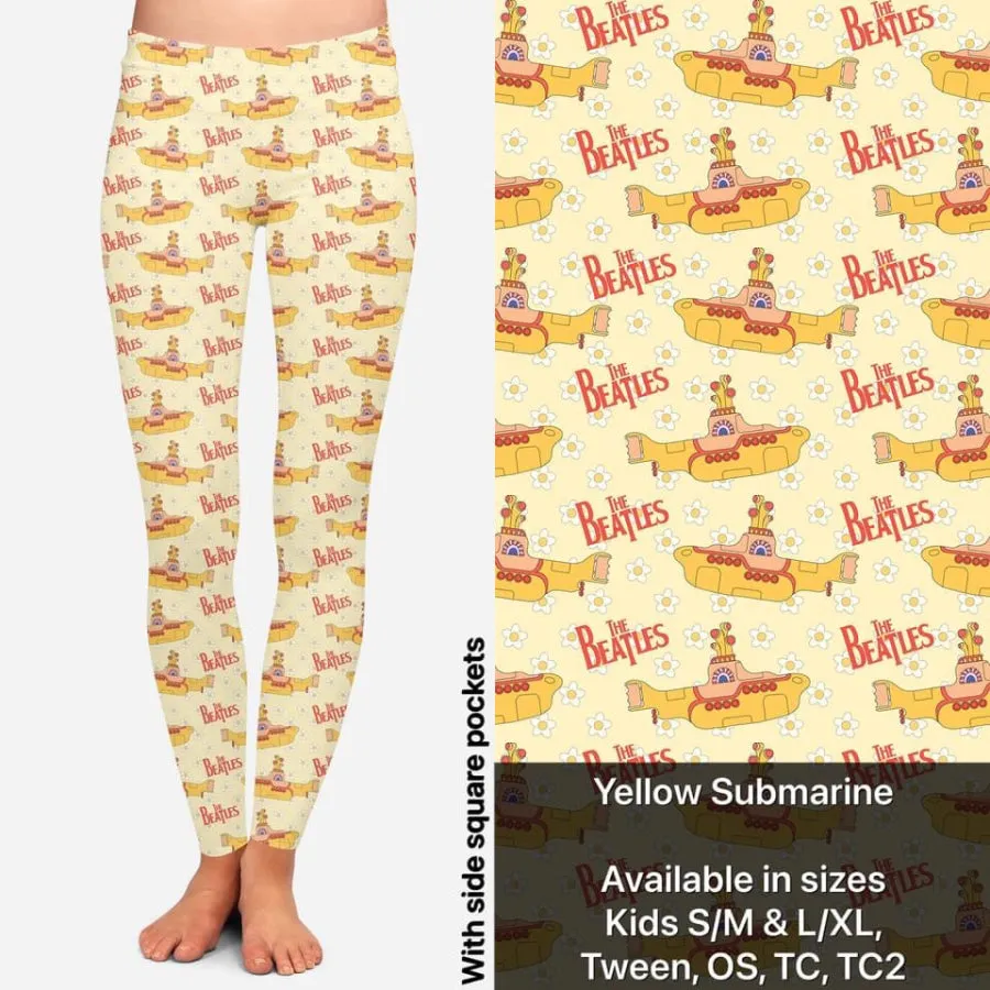 Custom Design Leggings with Pockets - Yellow Submarine