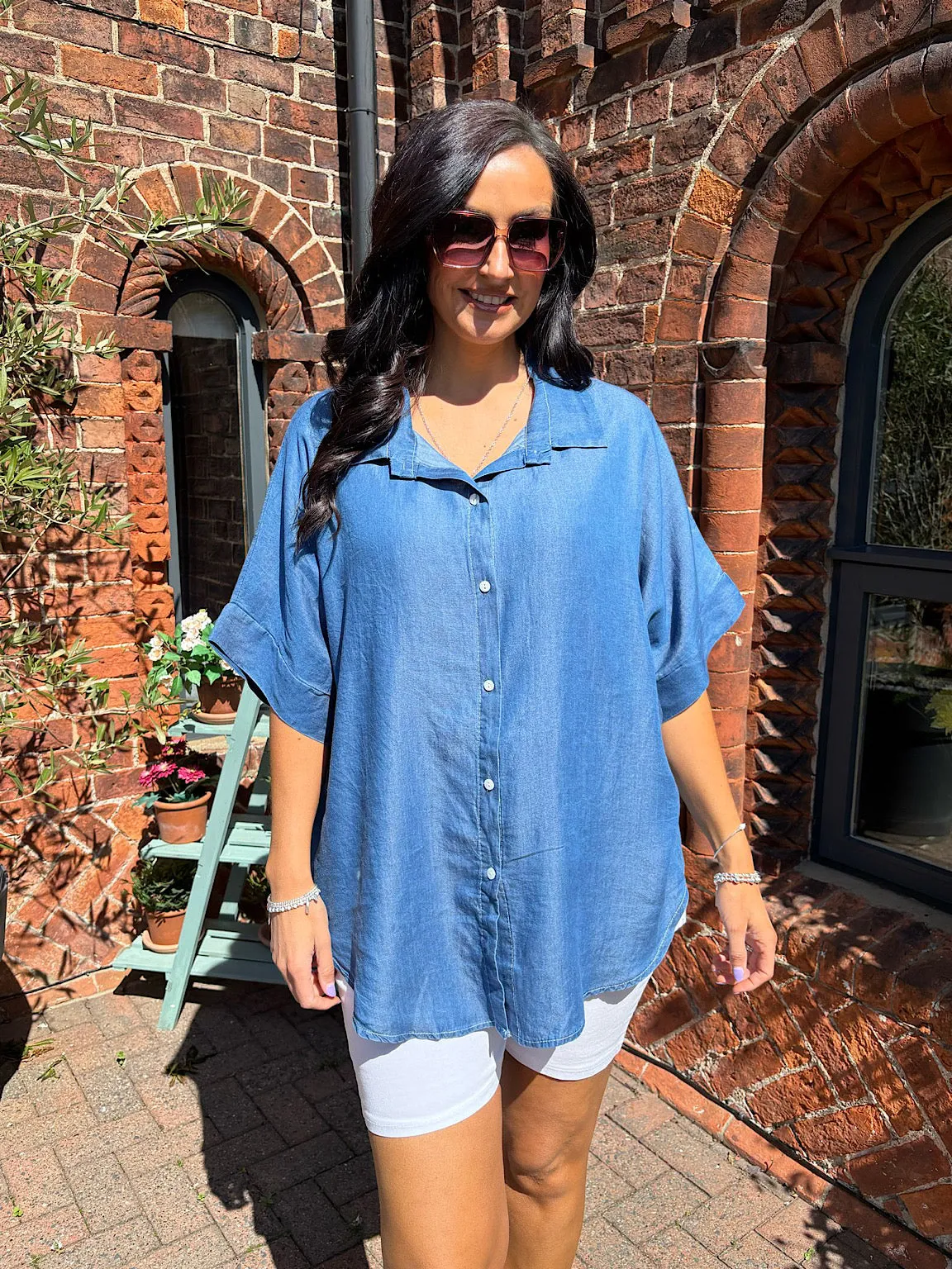 Denim Oversized Short Sleeve Shirt Kate