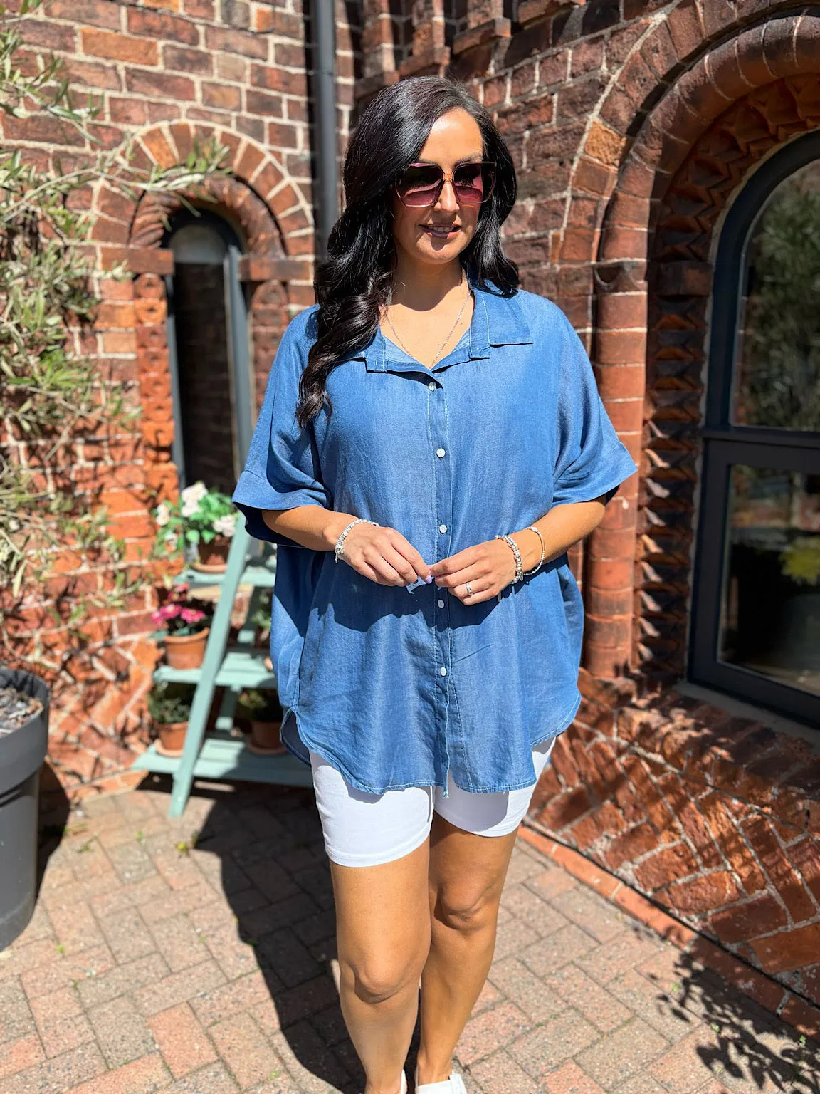 Denim Oversized Short Sleeve Shirt Kate