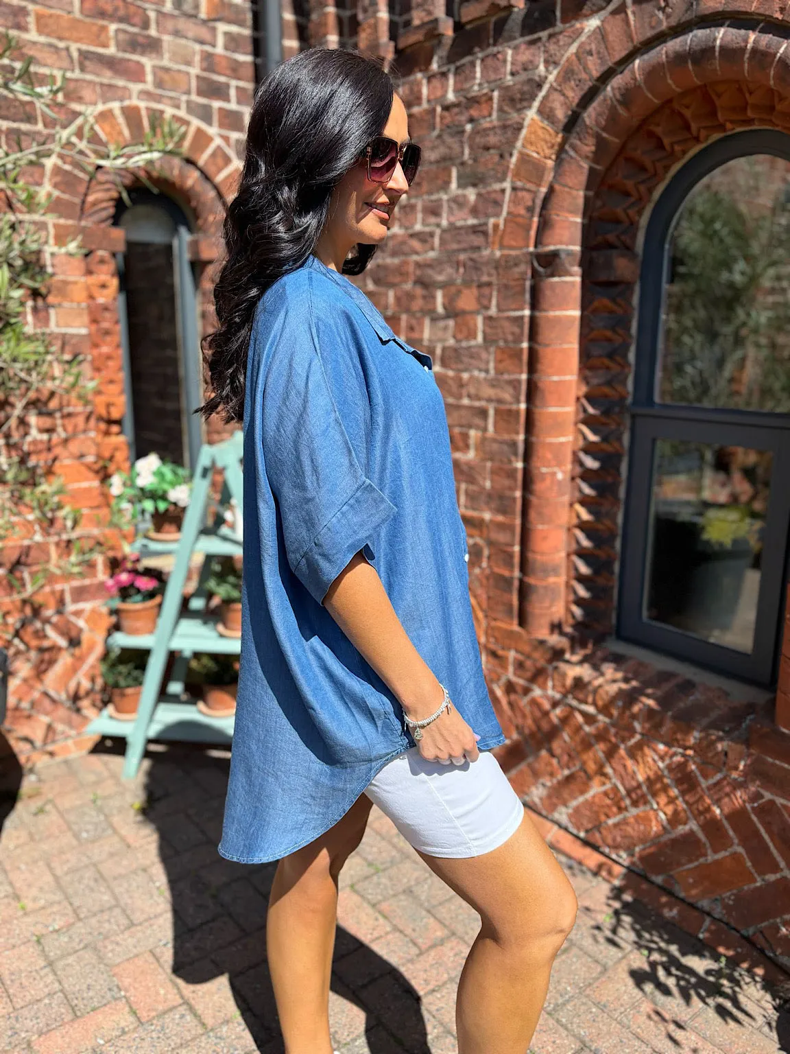 Denim Oversized Short Sleeve Shirt Kate