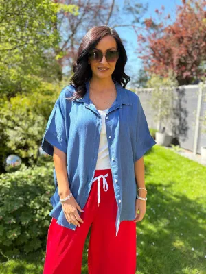 Denim Oversized Short Sleeve Shirt Kate