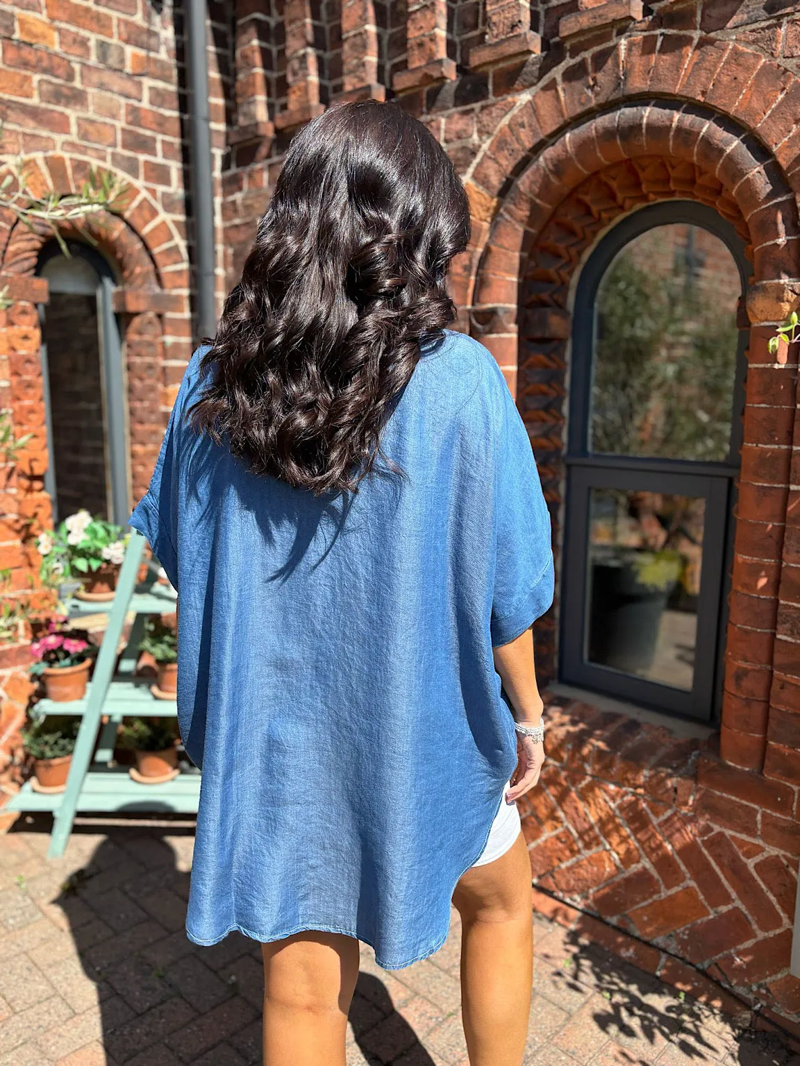 Denim Oversized Short Sleeve Shirt Kate