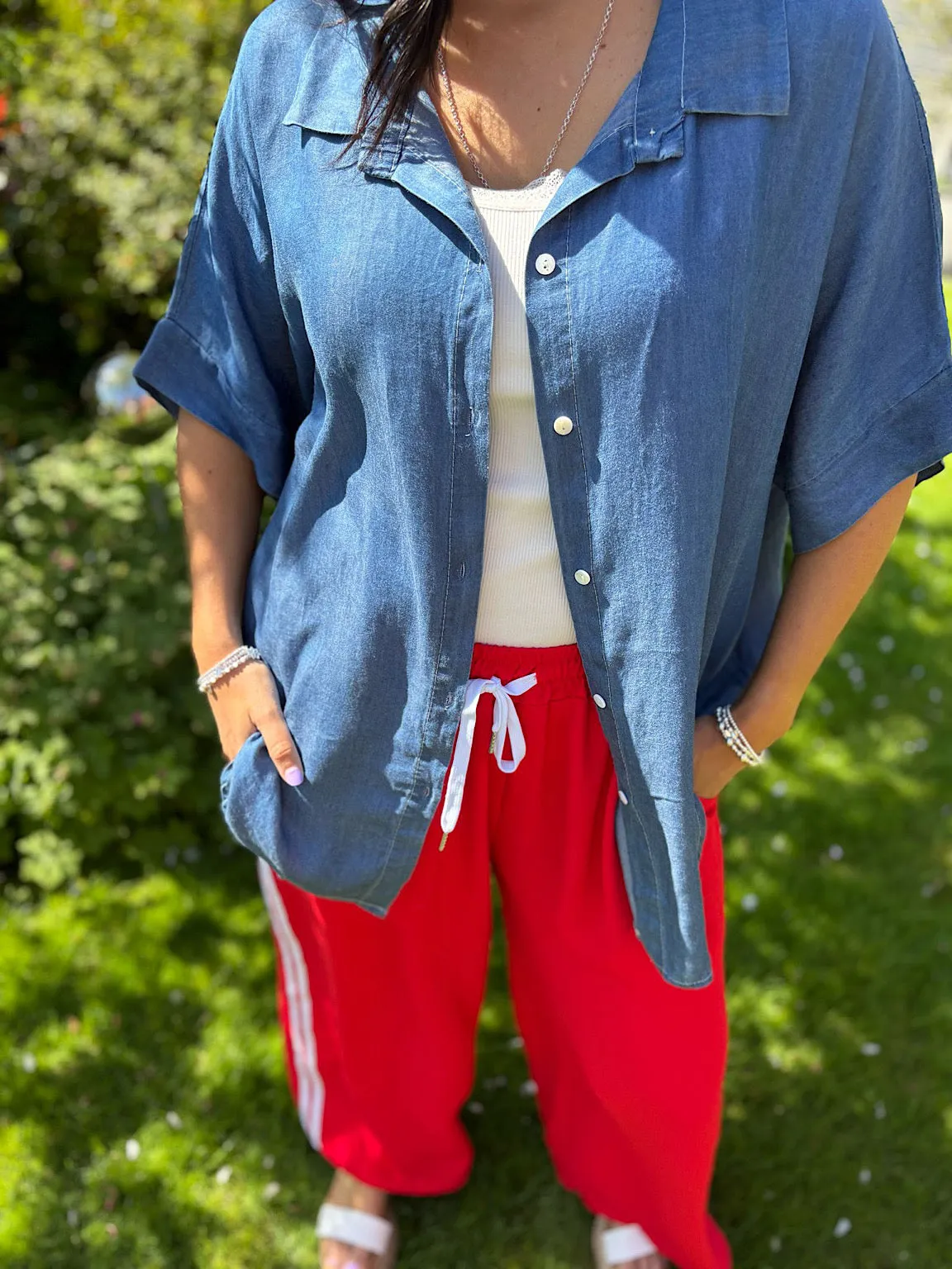 Denim Oversized Short Sleeve Shirt Kate