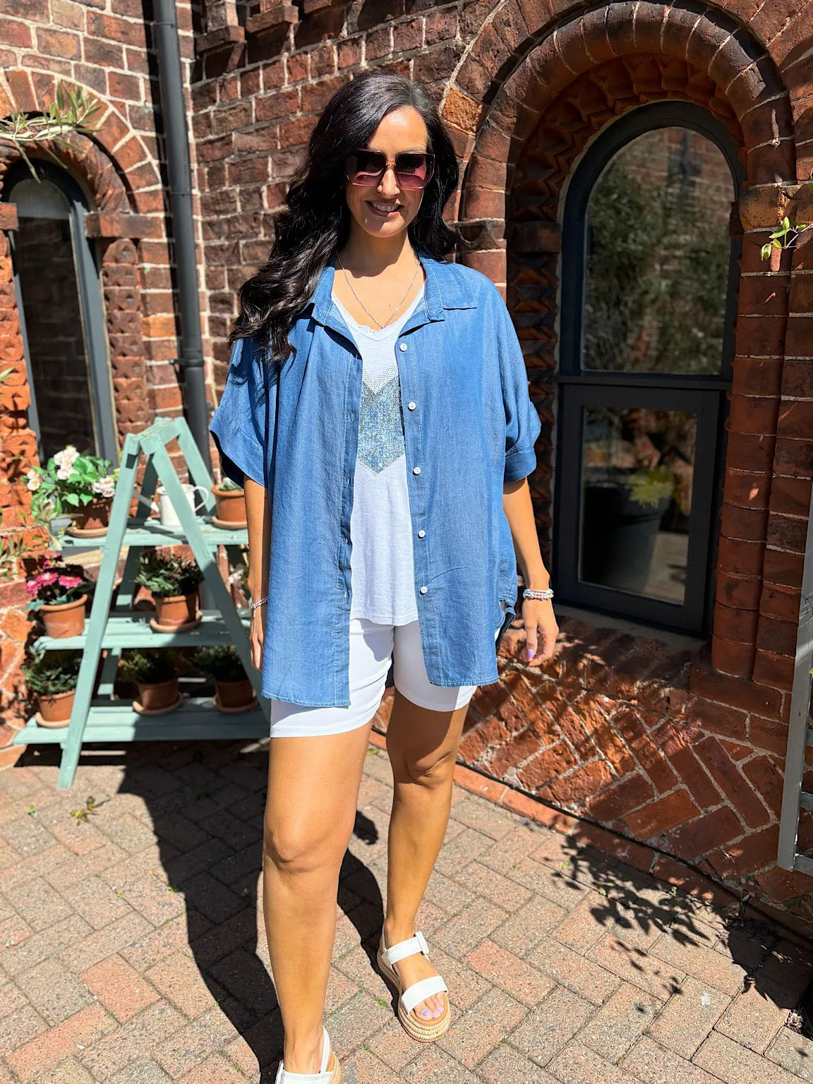 Denim Oversized Short Sleeve Shirt Kate
