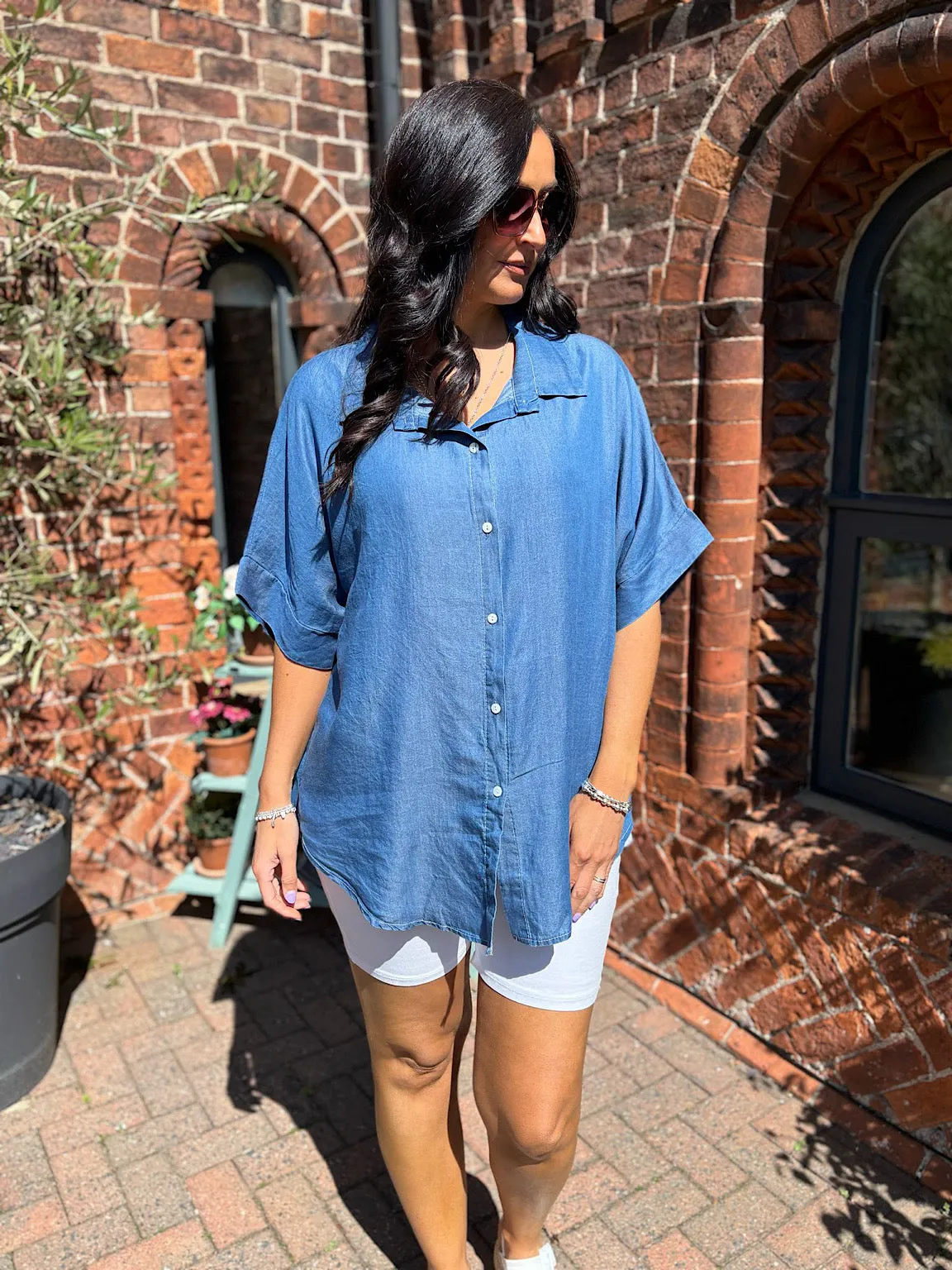 Denim Oversized Short Sleeve Shirt Kate