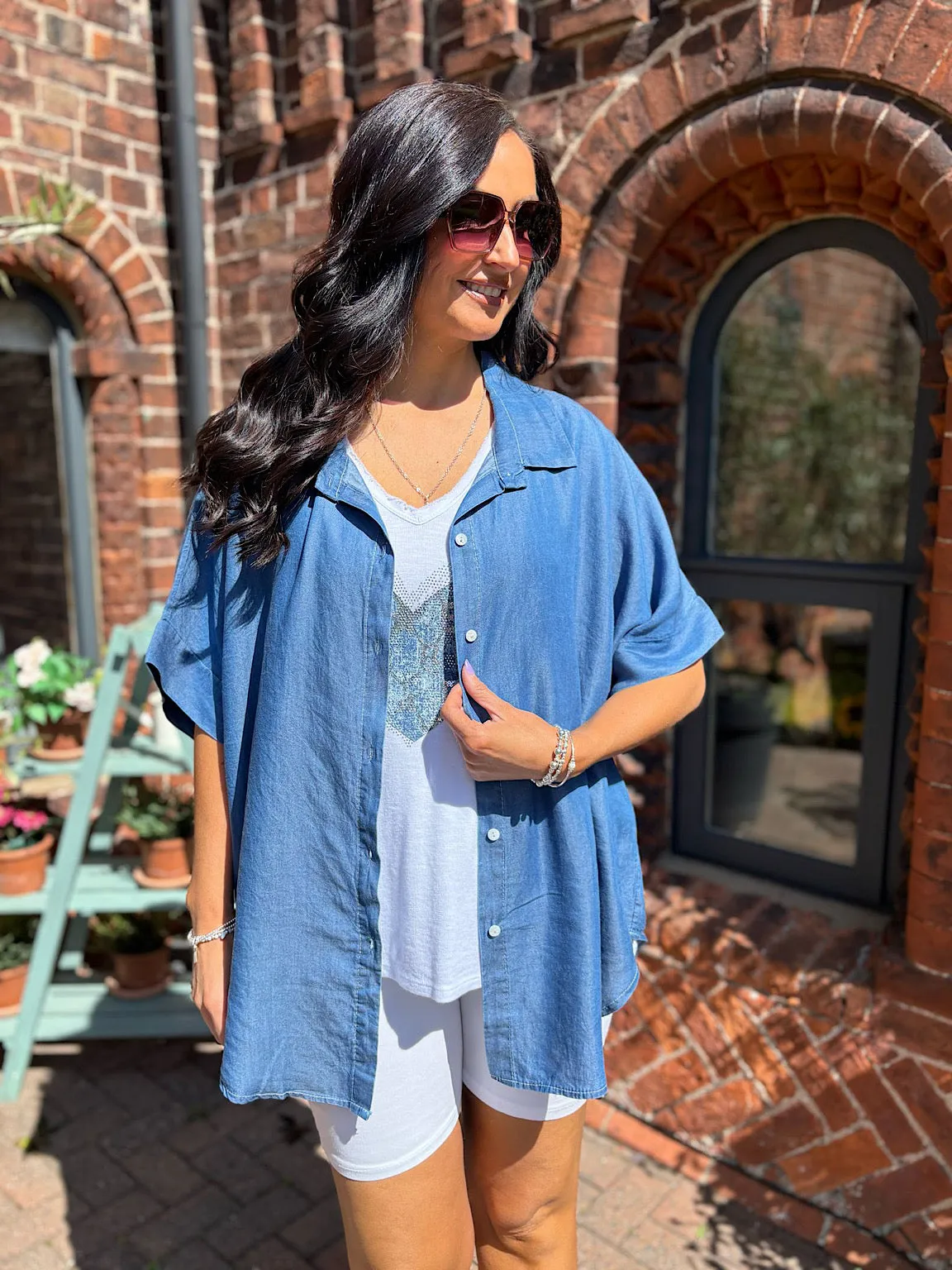 Denim Oversized Short Sleeve Shirt Kate