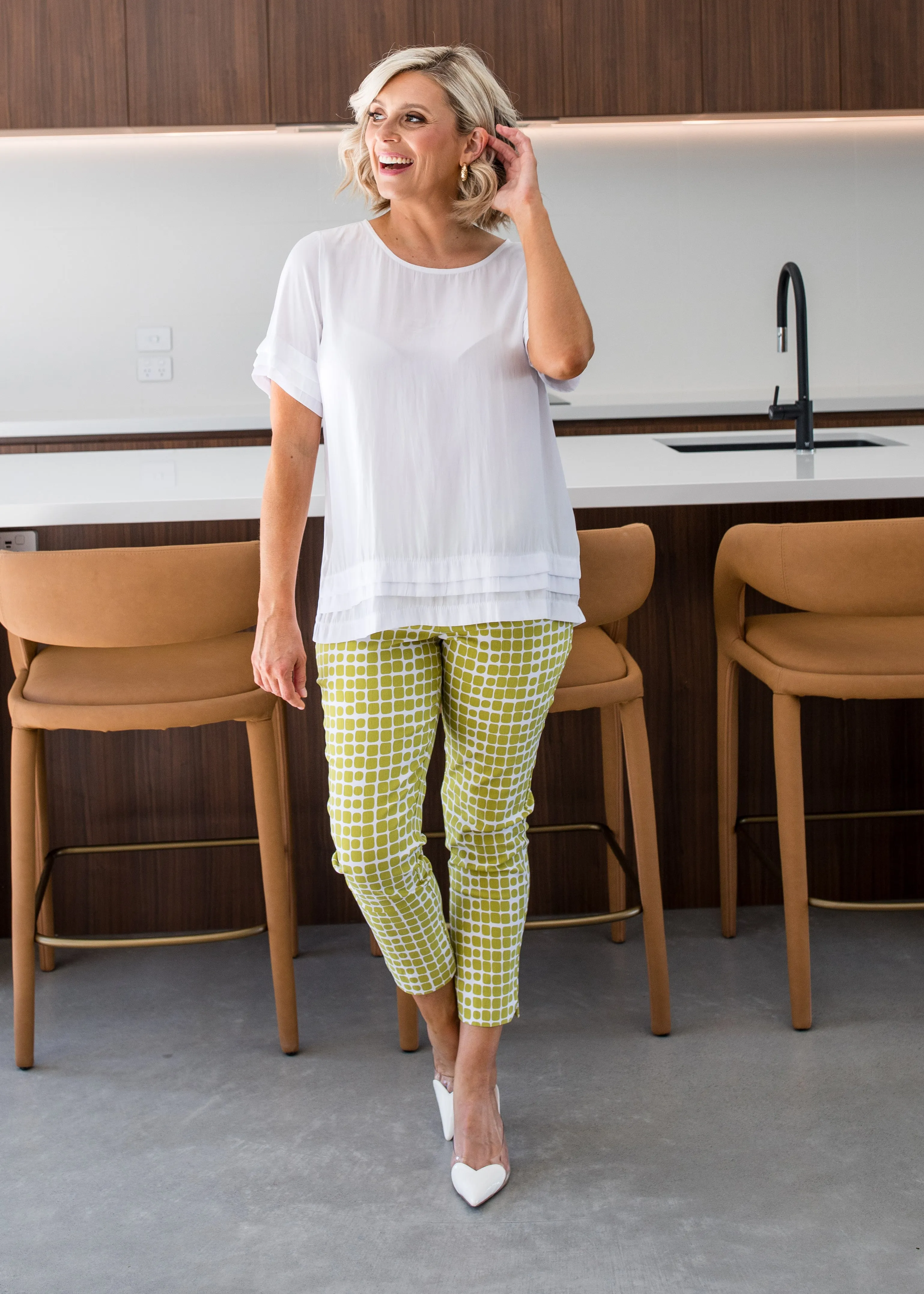 Easy printed bengaline 7/8 pants in Stark Citrus