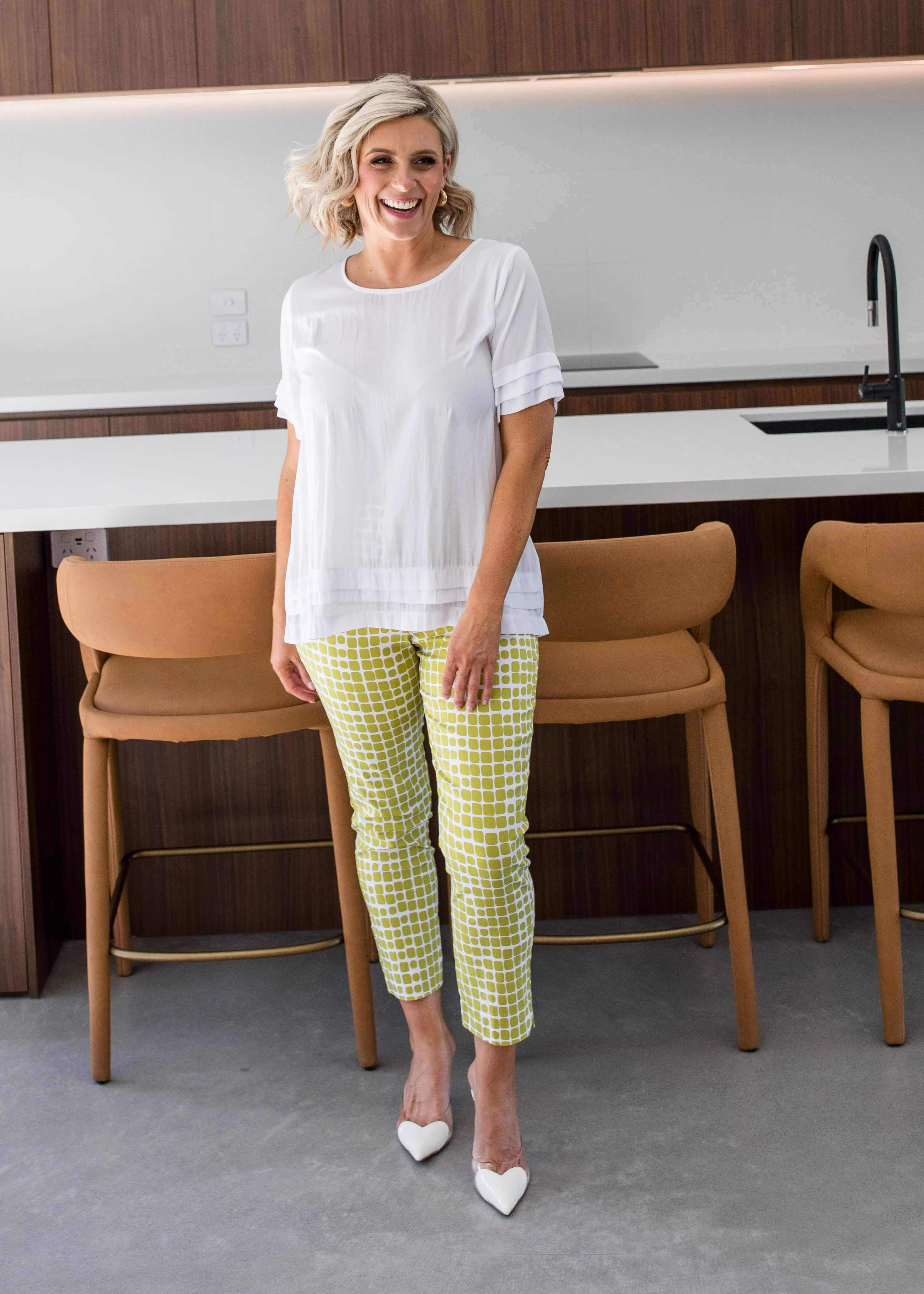 Easy printed bengaline 7/8 pants in Stark Citrus