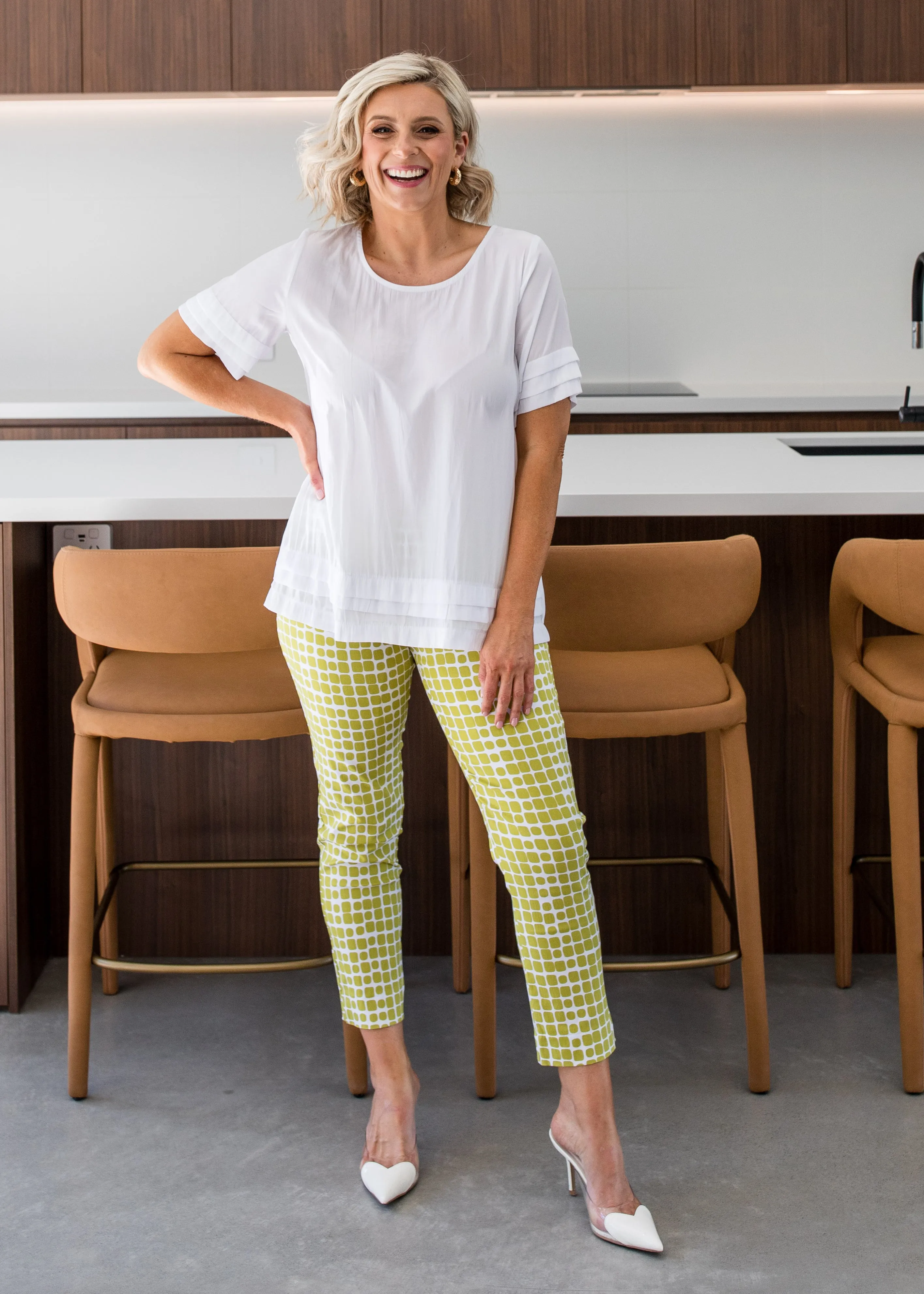 Easy printed bengaline 7/8 pants in Stark Citrus