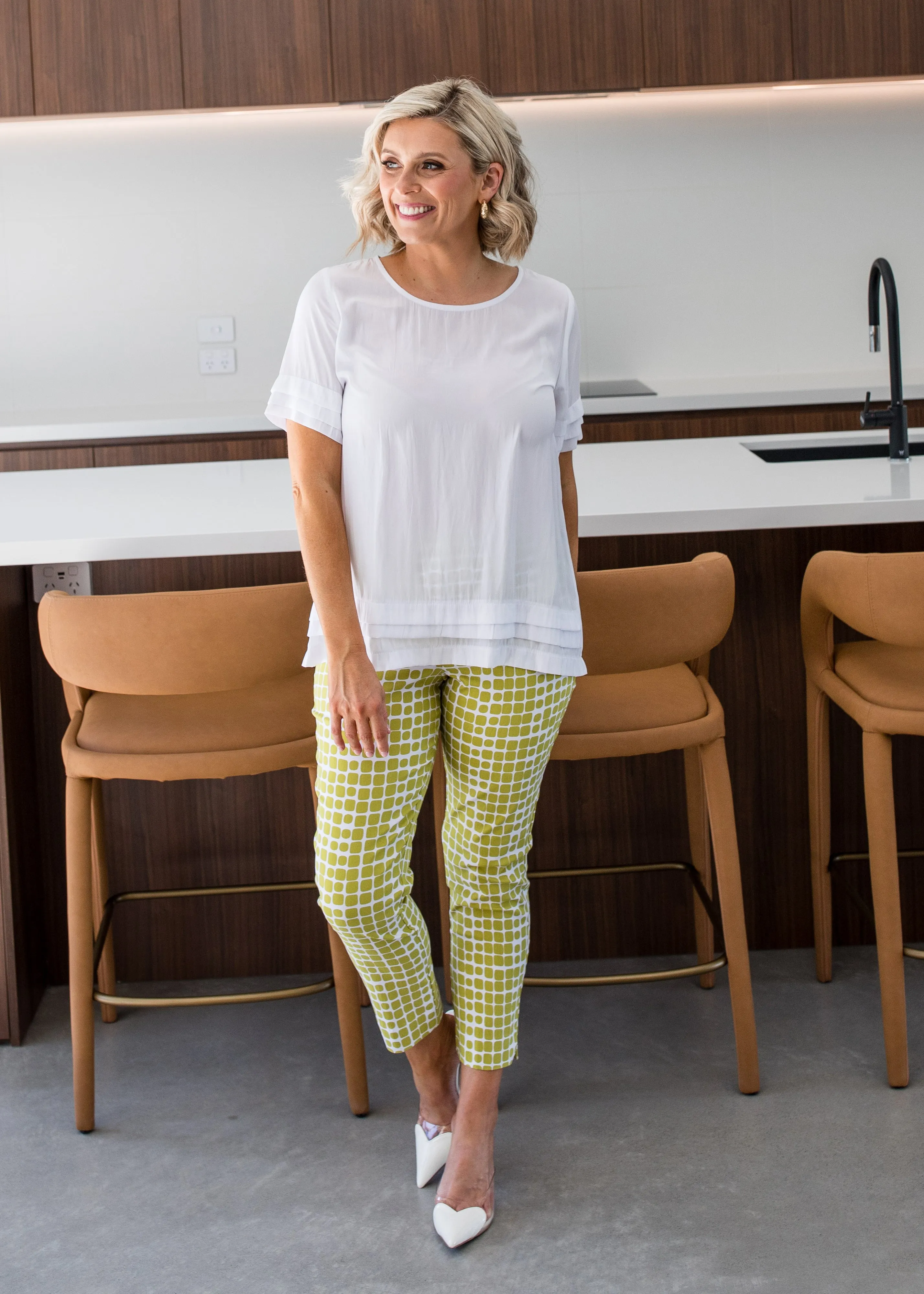 Easy printed bengaline 7/8 pants in Stark Citrus