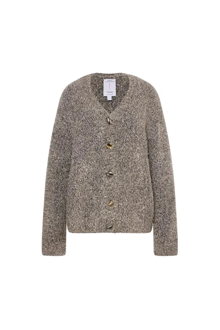 Eva Metallic Thread Cardigan in Wool-Cashmere Blend Knit