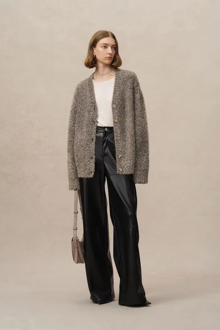 Eva Metallic Thread Cardigan in Wool-Cashmere Blend Knit