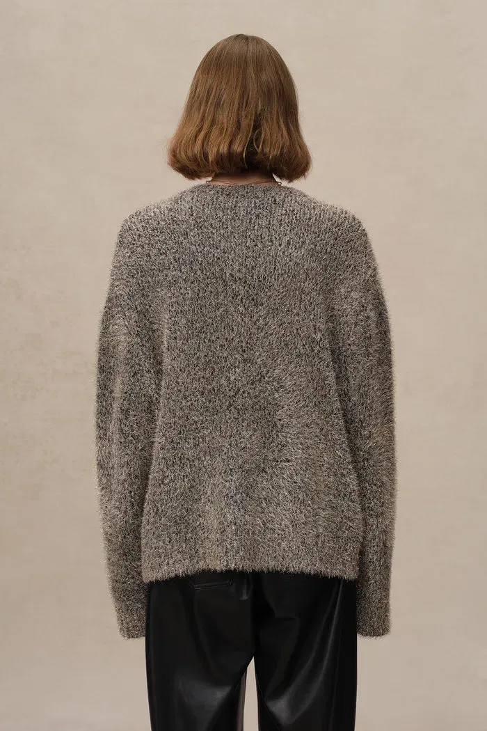 Eva Metallic Thread Cardigan in Wool-Cashmere Blend Knit
