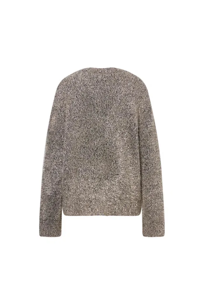 Eva Metallic Thread Cardigan in Wool-Cashmere Blend Knit
