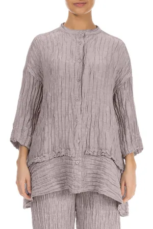 Flared Crinkled Greige Silk Shirt