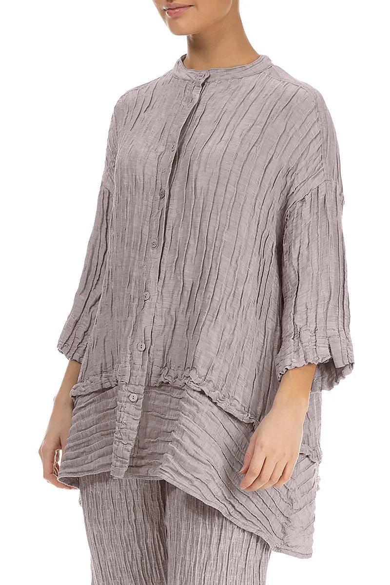 Flared Crinkled Greige Silk Shirt