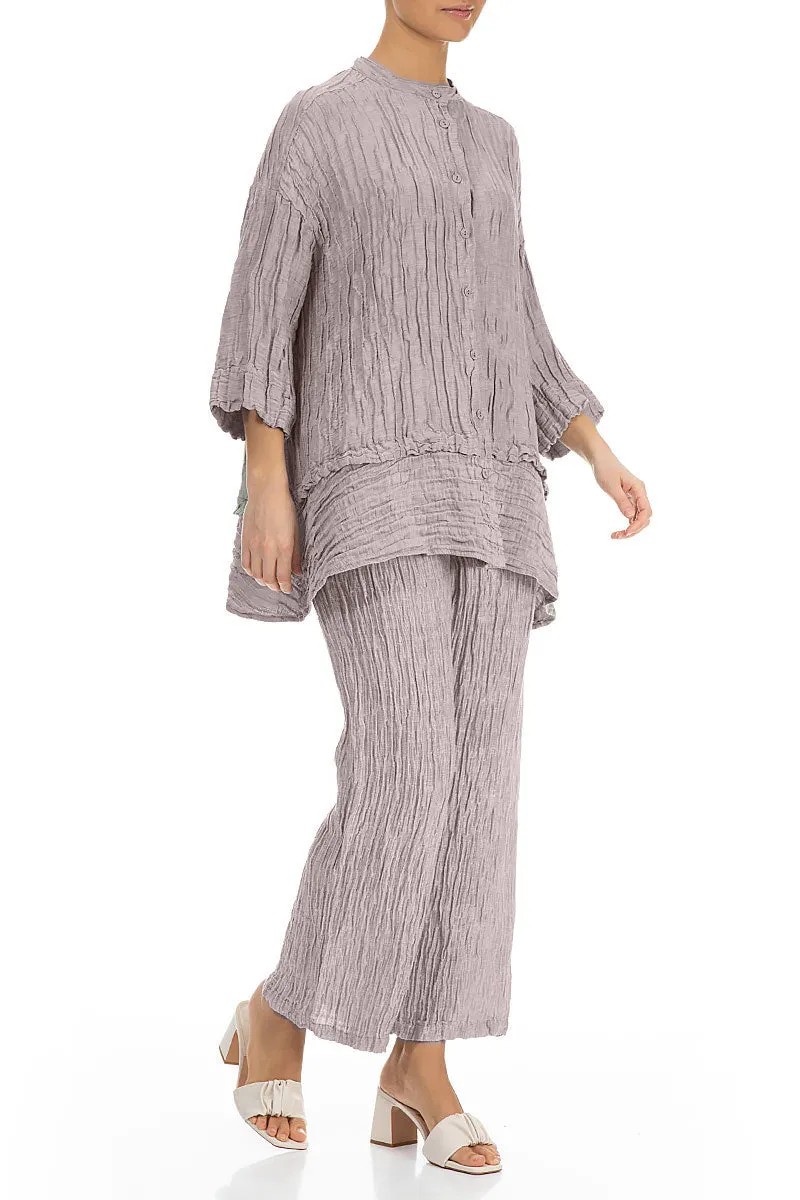 Flared Crinkled Greige Silk Shirt